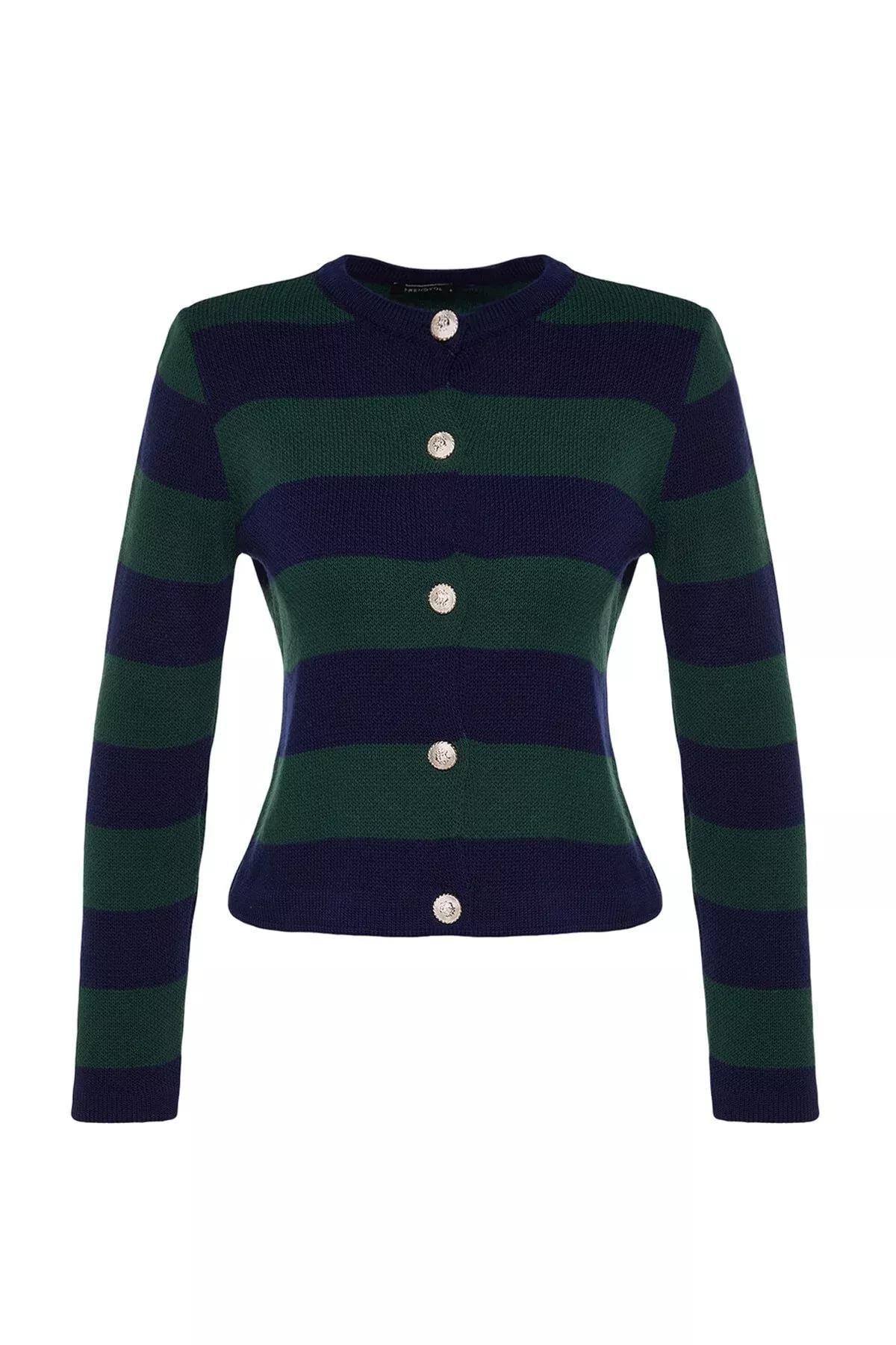 Navy Striped Cardigan, Navy blue, large image number 6