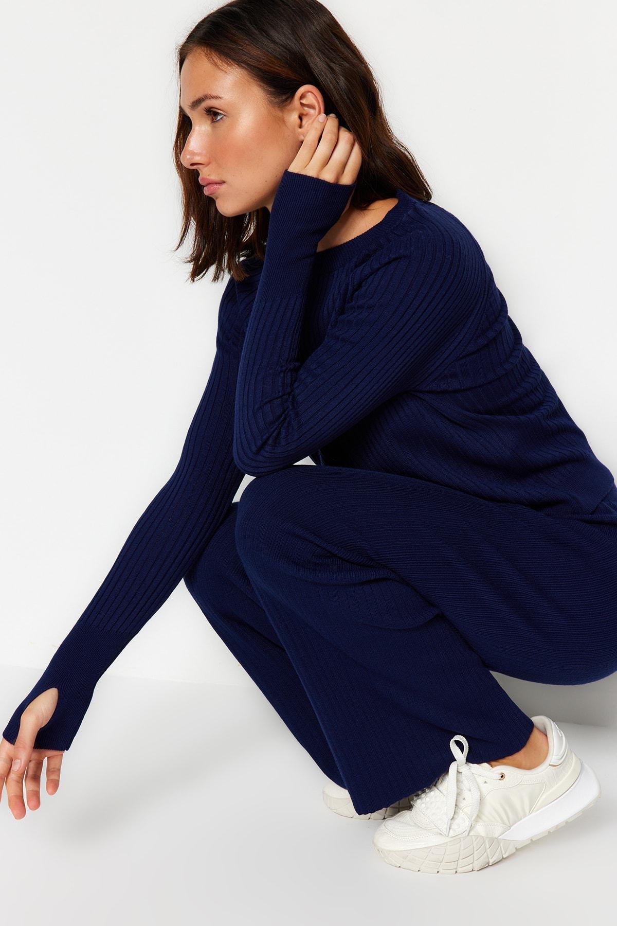 Navy Crew Neck Sweater Top, , large image number 1