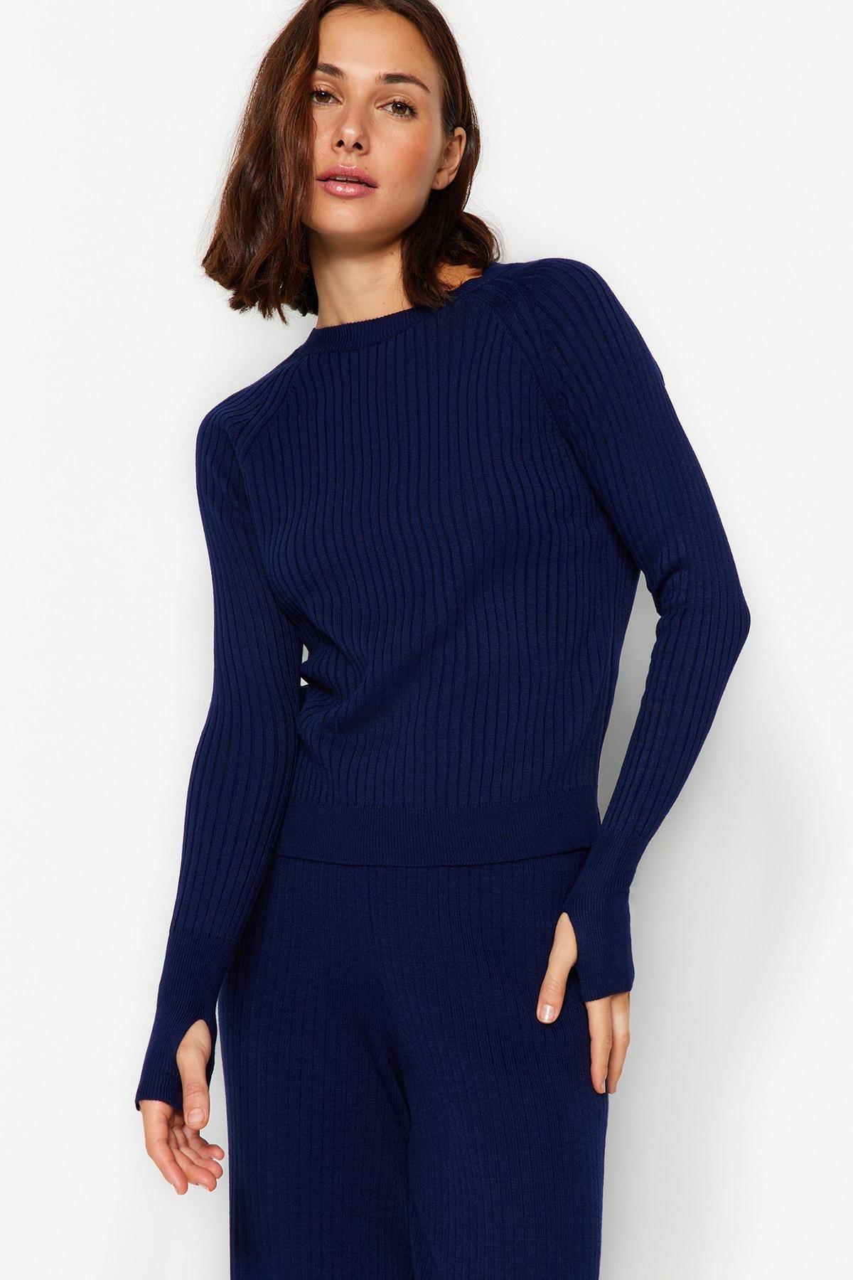 Navy Crew Neck Sweater Top, , large image number 2