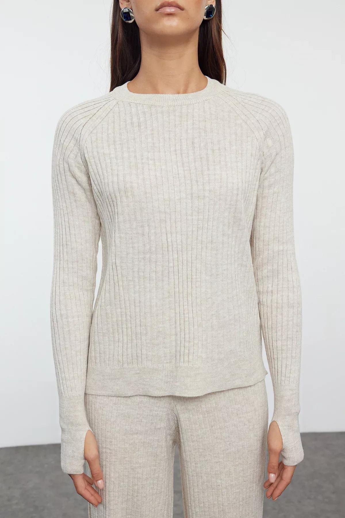 Grey Finger Detail Knit Set, STONE, large image number 2