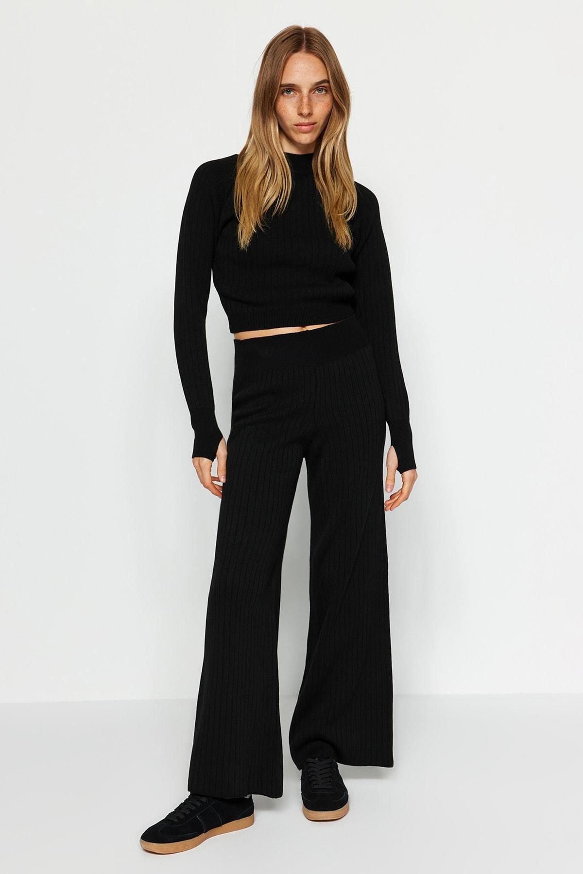 Black Crop Knitwear Co-Ord Set, , large image number 2