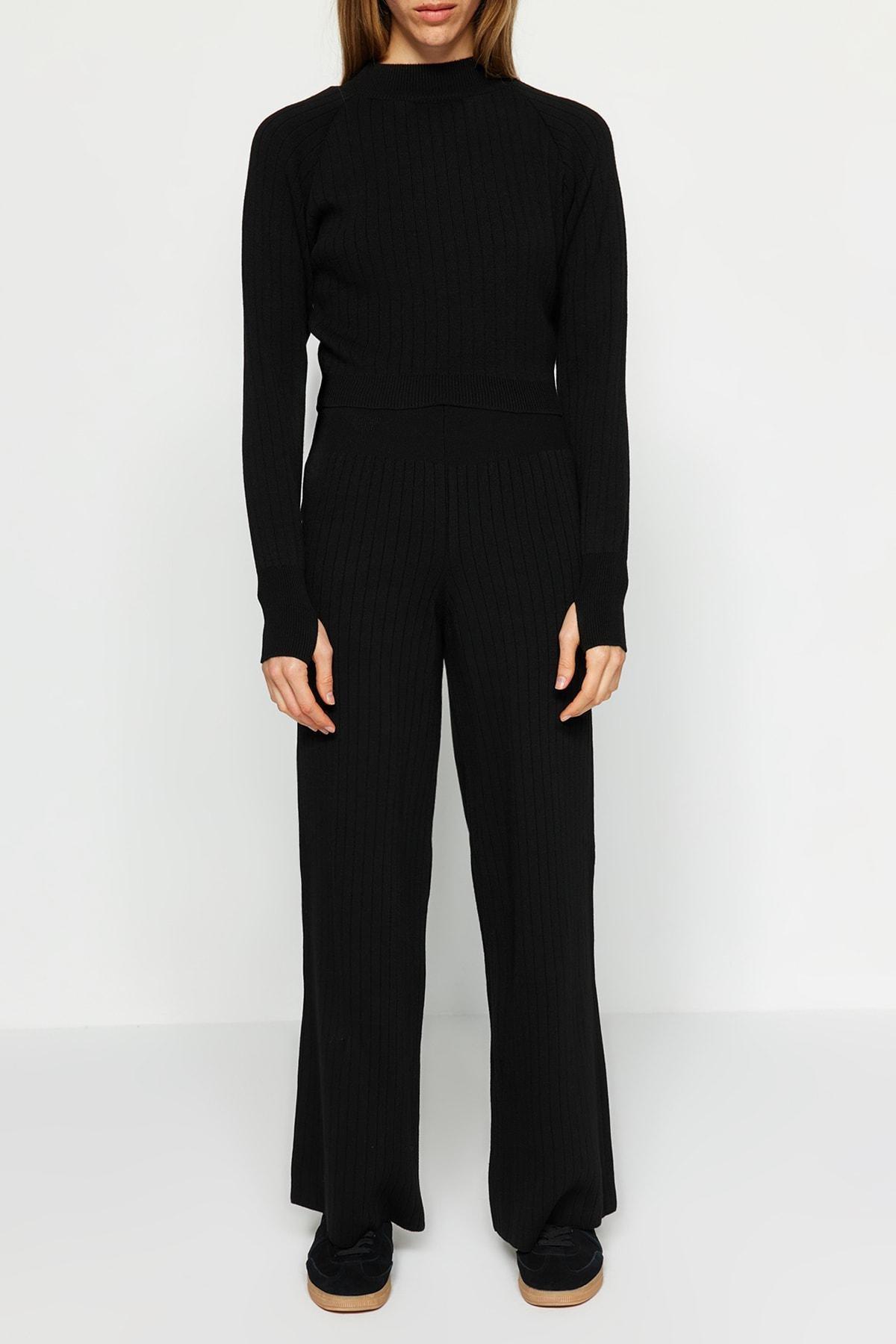 Black Crop Knitwear Co-Ord Set, , large image number 3