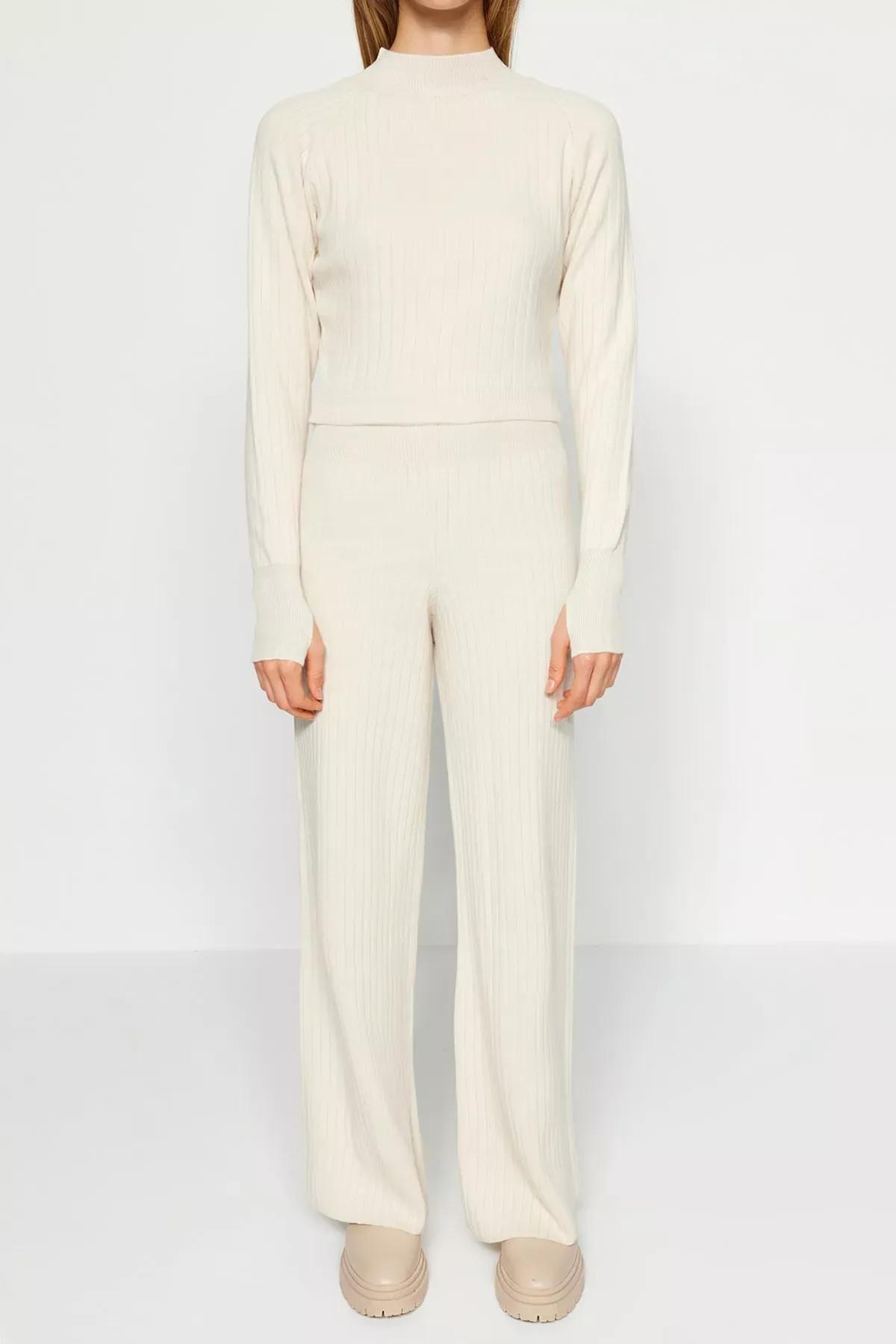 Beige Crop Knitwear Co-Ord Set, STONE, large image number 3