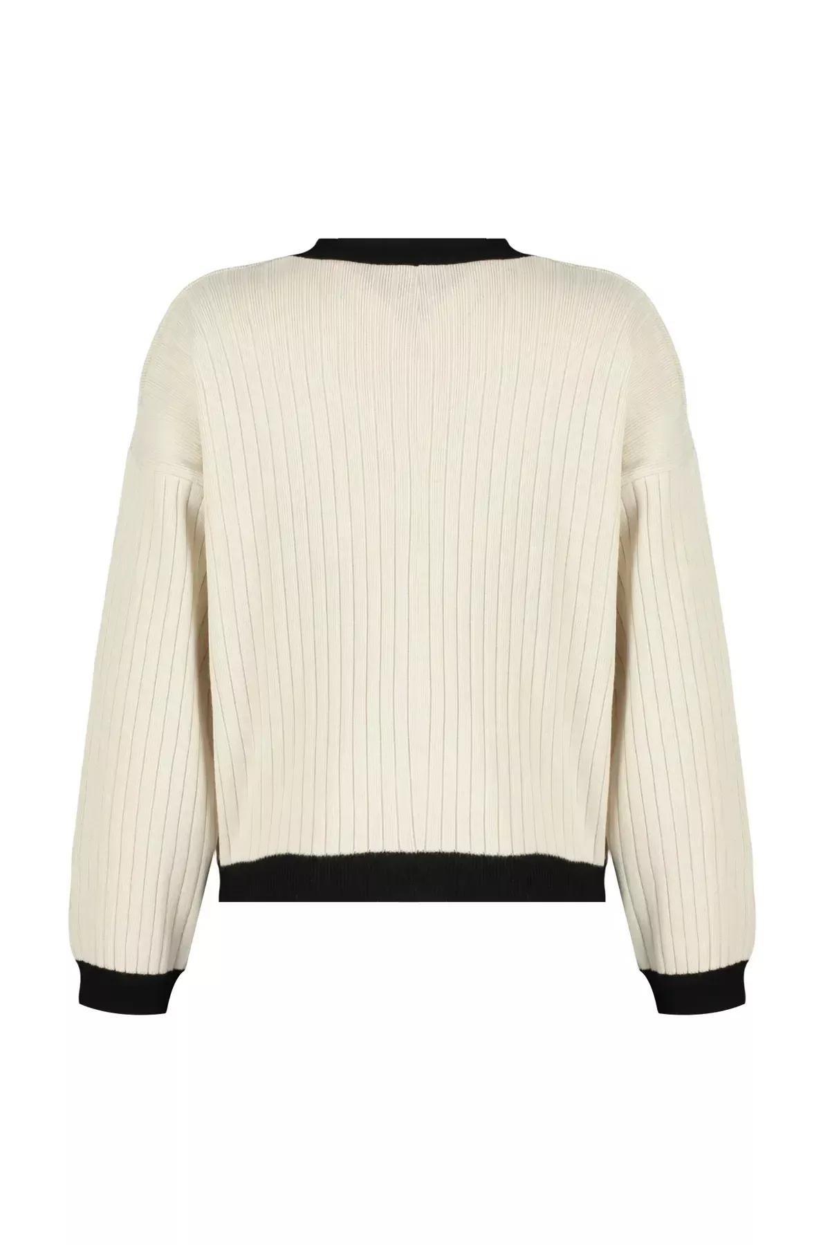 White Buttoned Knitted Cardigan, STONE, large image number 6