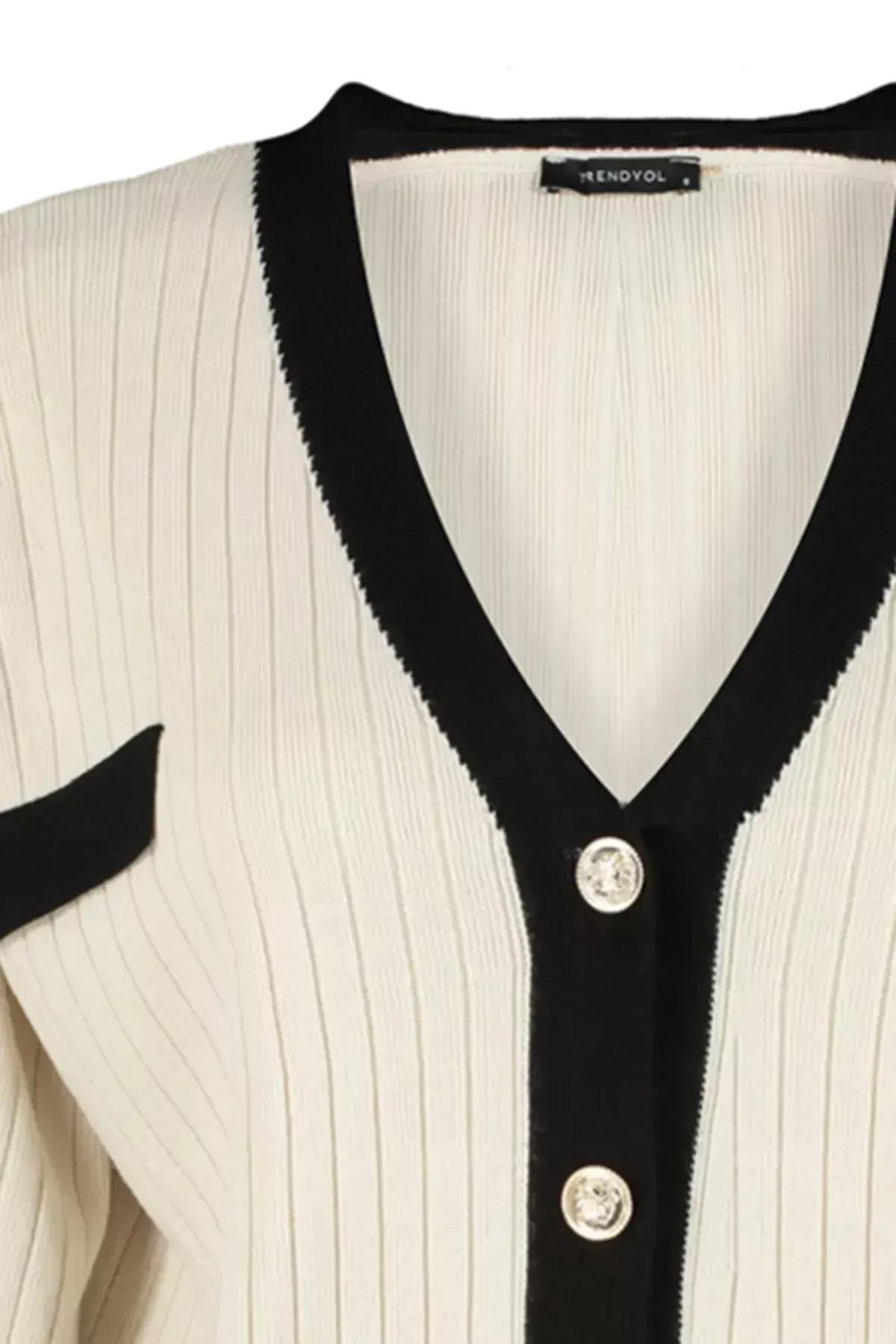 White Buttoned Knitted Cardigan, STONE, large image number 7