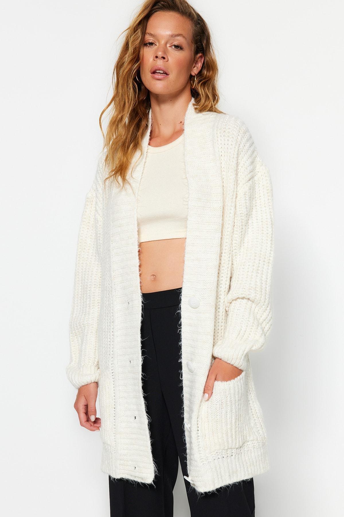 Cream V Neck Oversize Cardigan