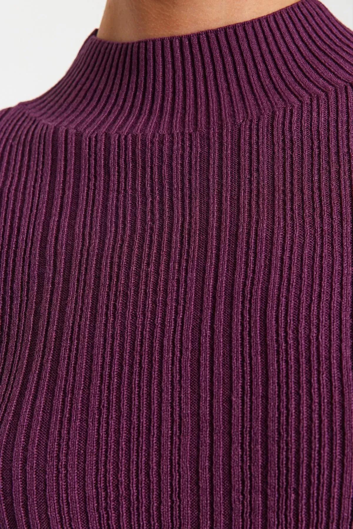 Purple Slim Standing Collar Sweater, Purple, large image number 4