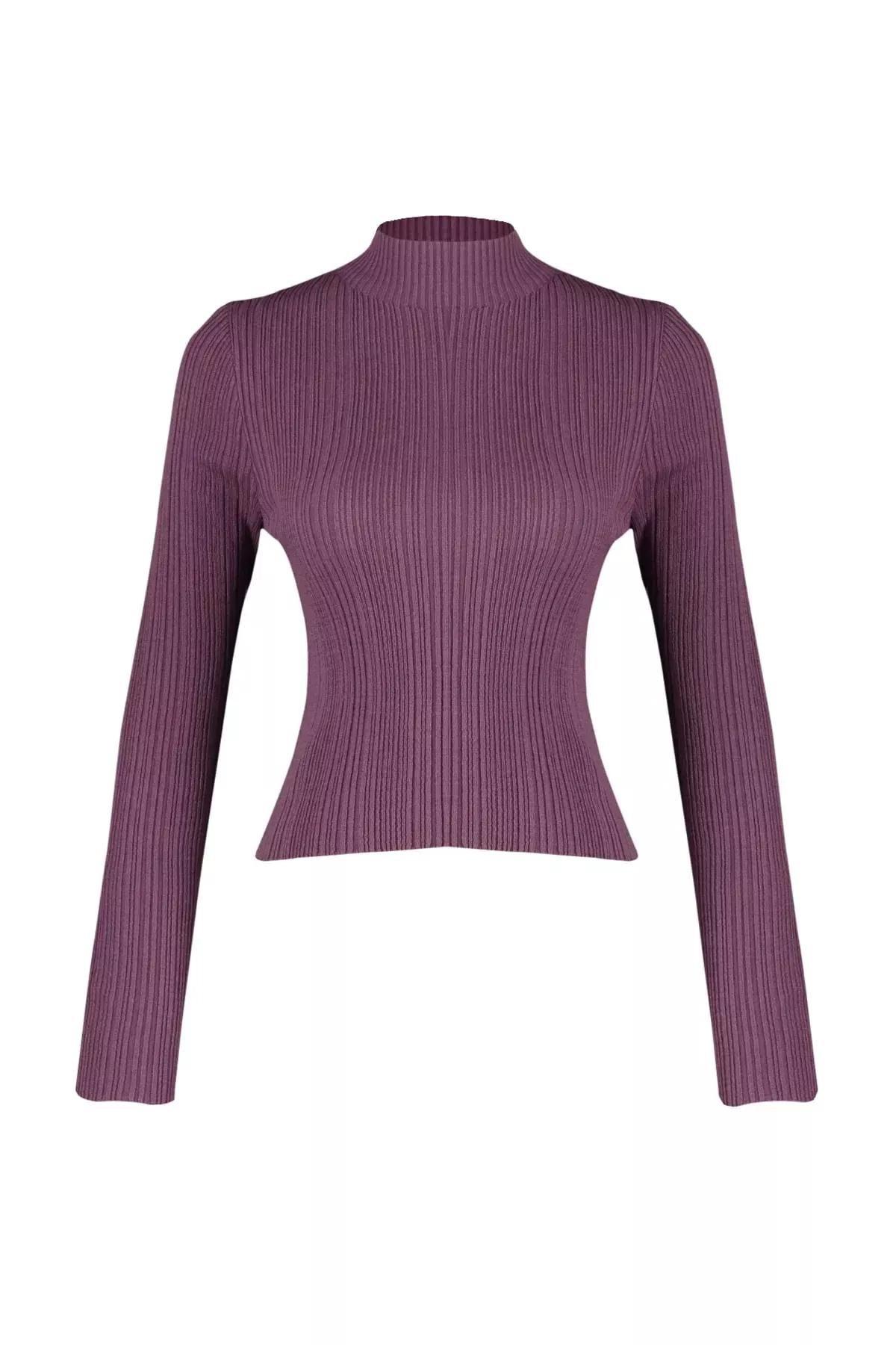 Purple Slim Standing Collar Sweater, Purple, large image number 5