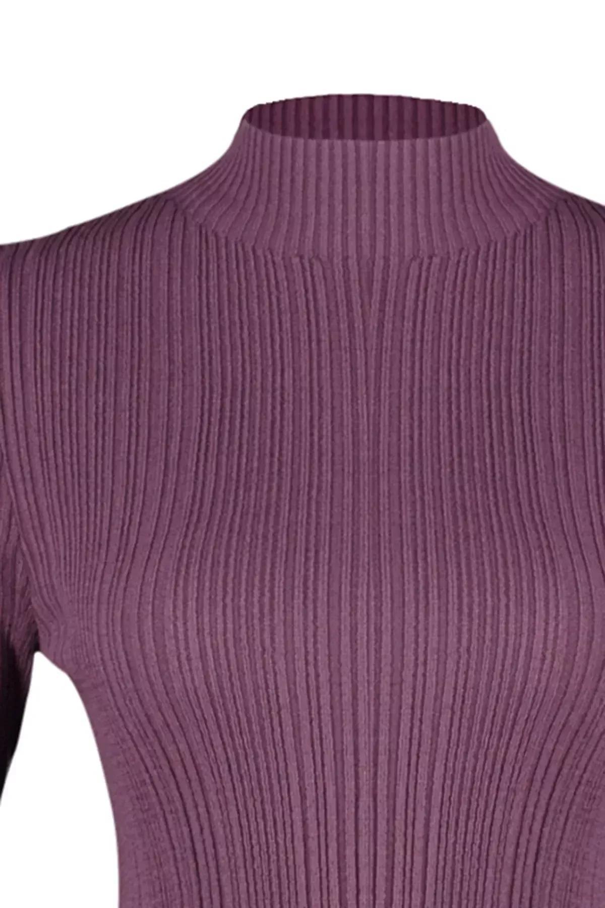 Purple Slim Standing Collar Sweater, Purple, large image number 6
