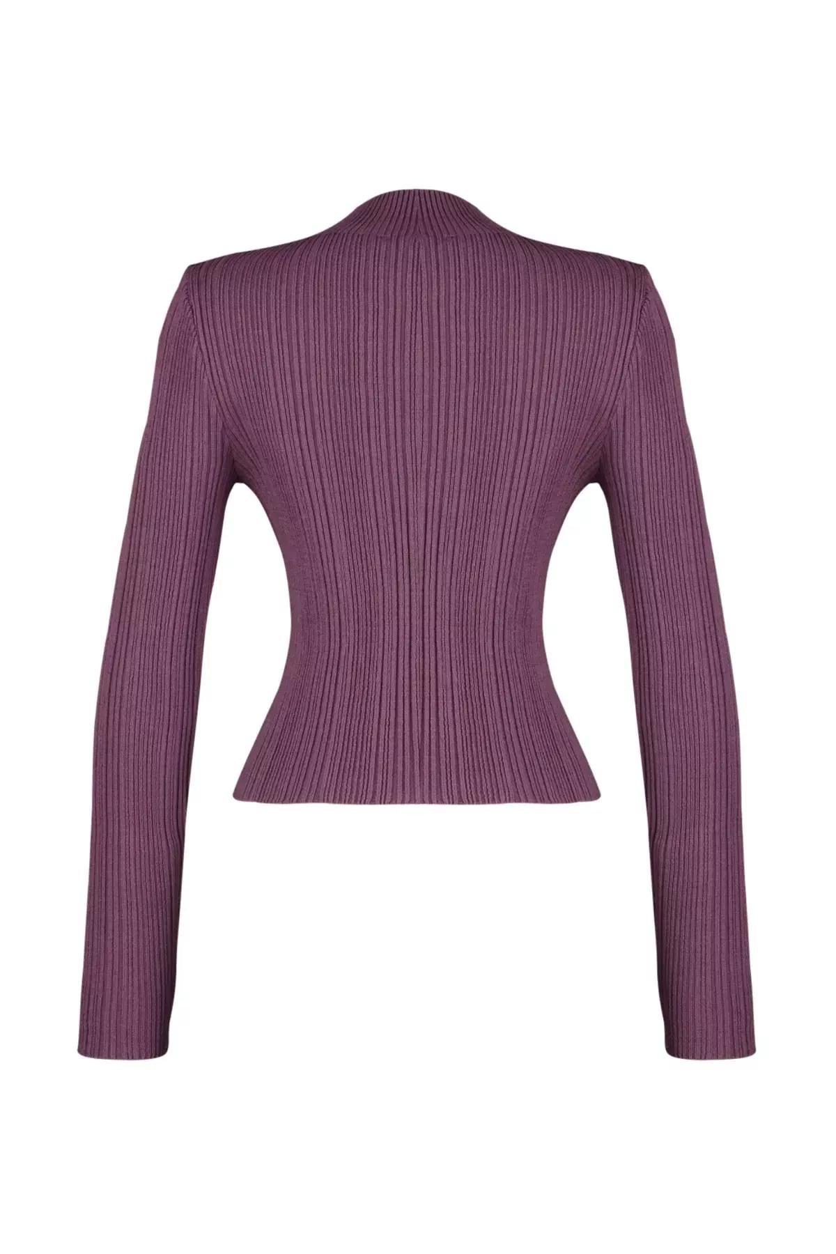 Purple Slim Standing Collar Sweater, Purple, large image number 7