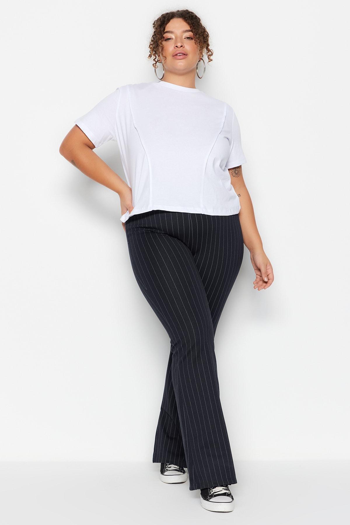 Navy Flare Plus Size Pants, , large image number 1