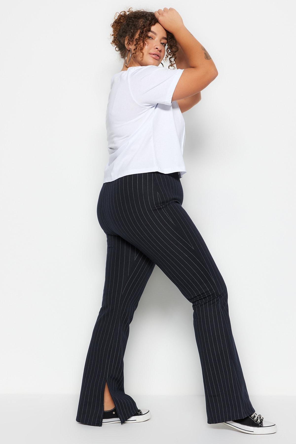 Navy Flare Plus Size Pants, , large image number 2