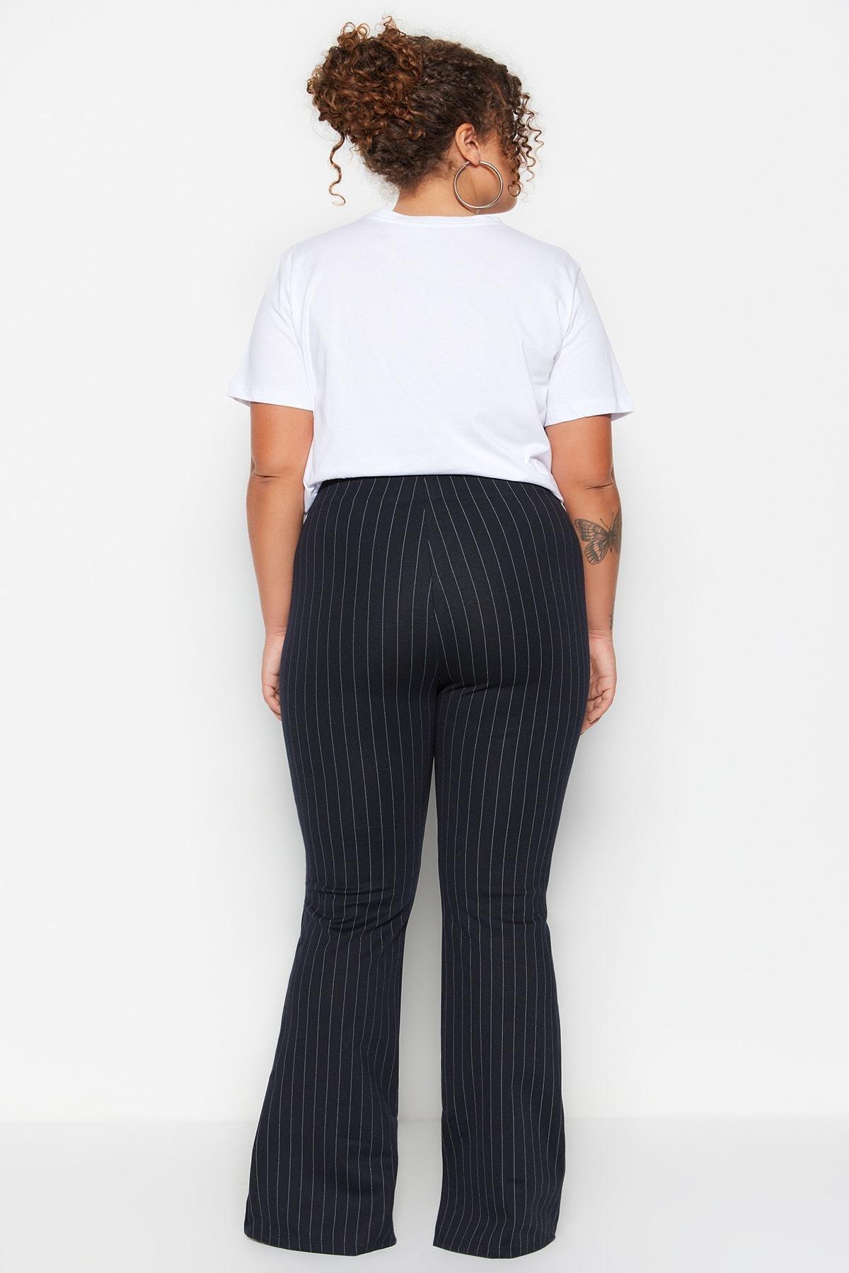 Navy Flare Plus Size Pants, , large image number 4