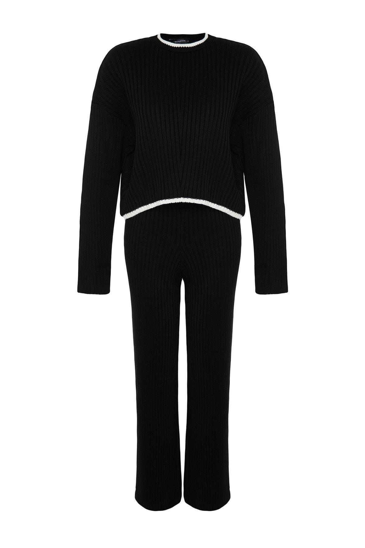 Trendyol - Black Corduroy Knitwear Pyjamas Set