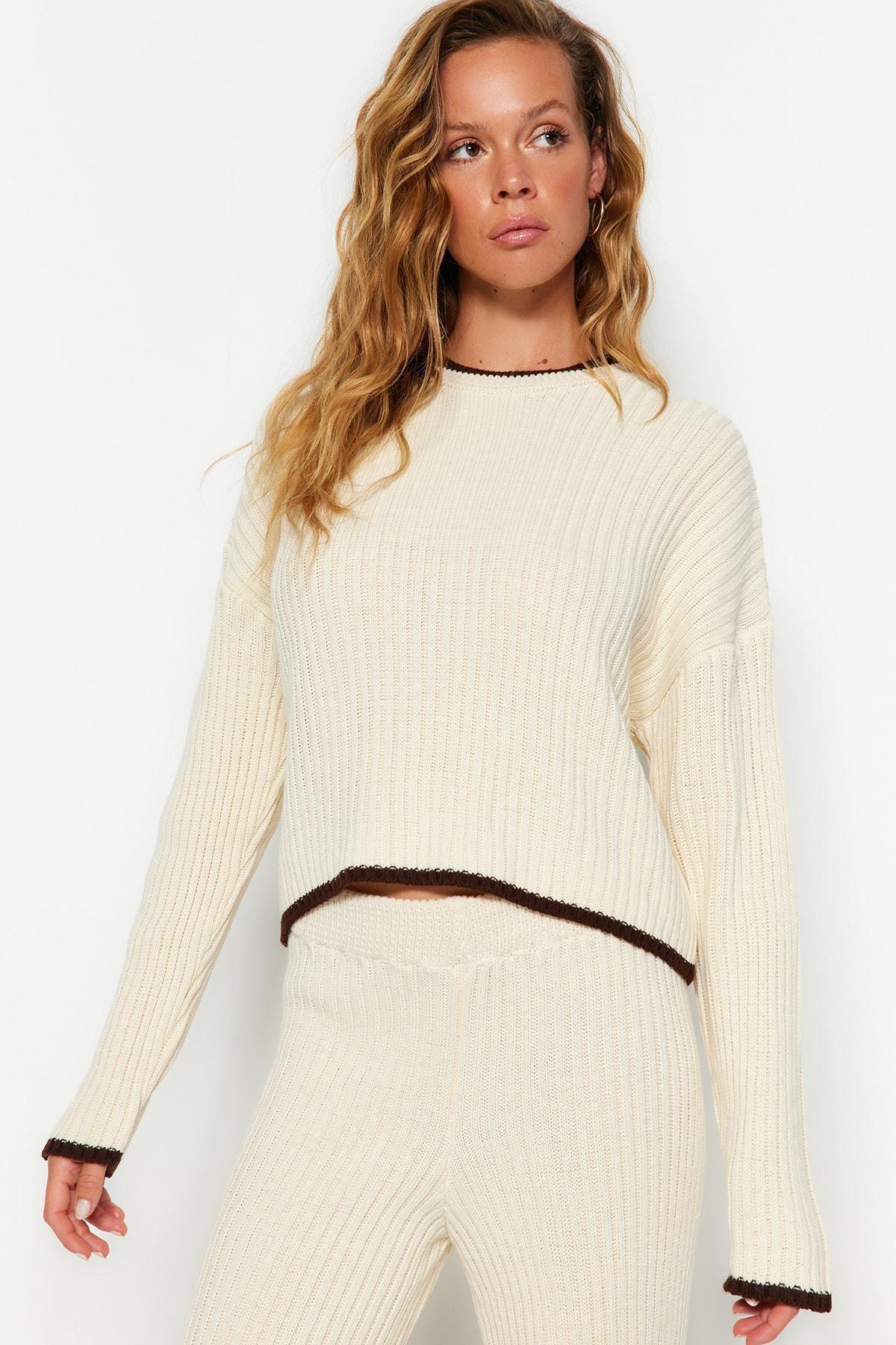 Cream Roving Colour Block Knitwear Co-Ord Set, , large image number 2