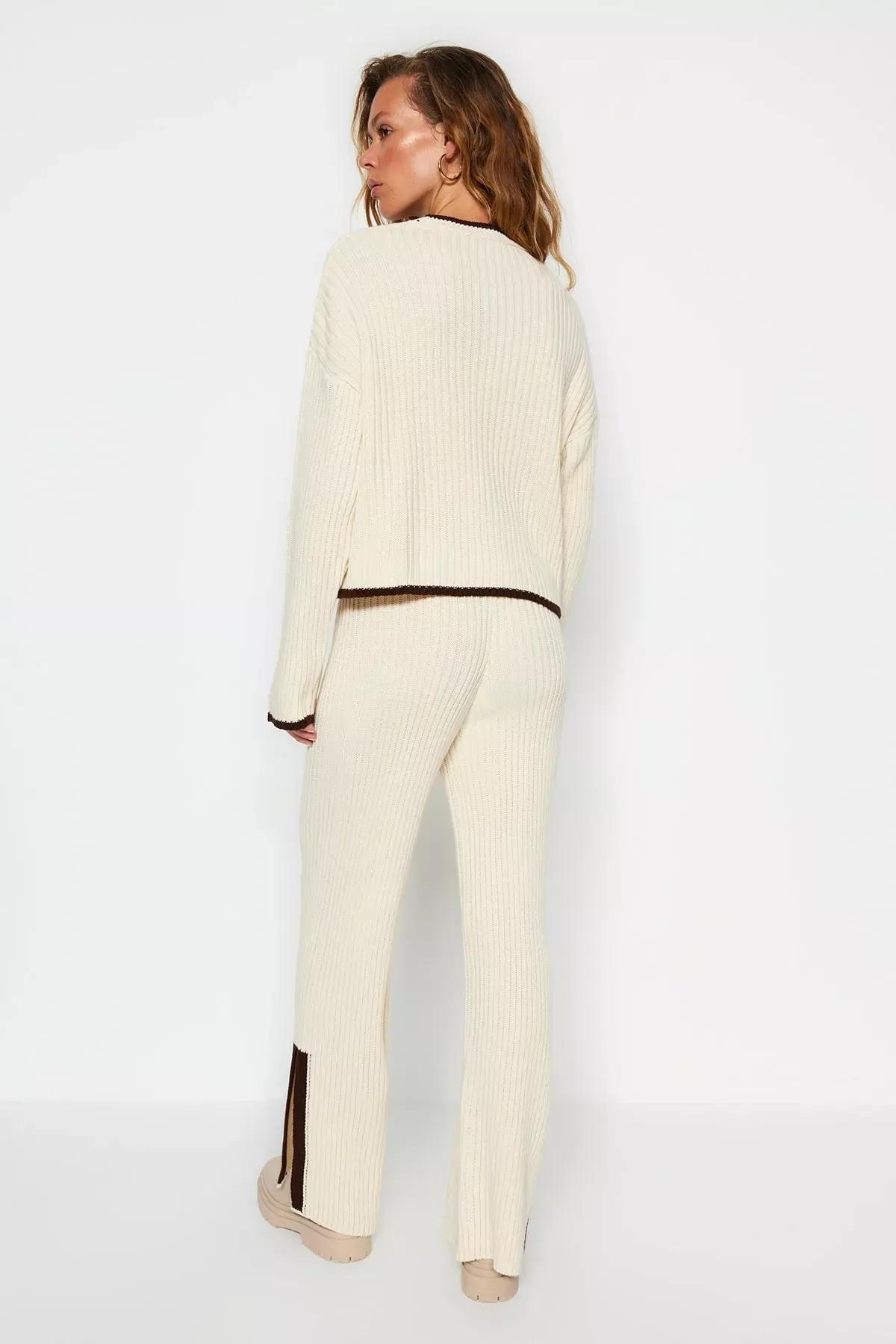 Cream Roving Colour Block Knitwear Co-Ord Set, Rock, large image number 5