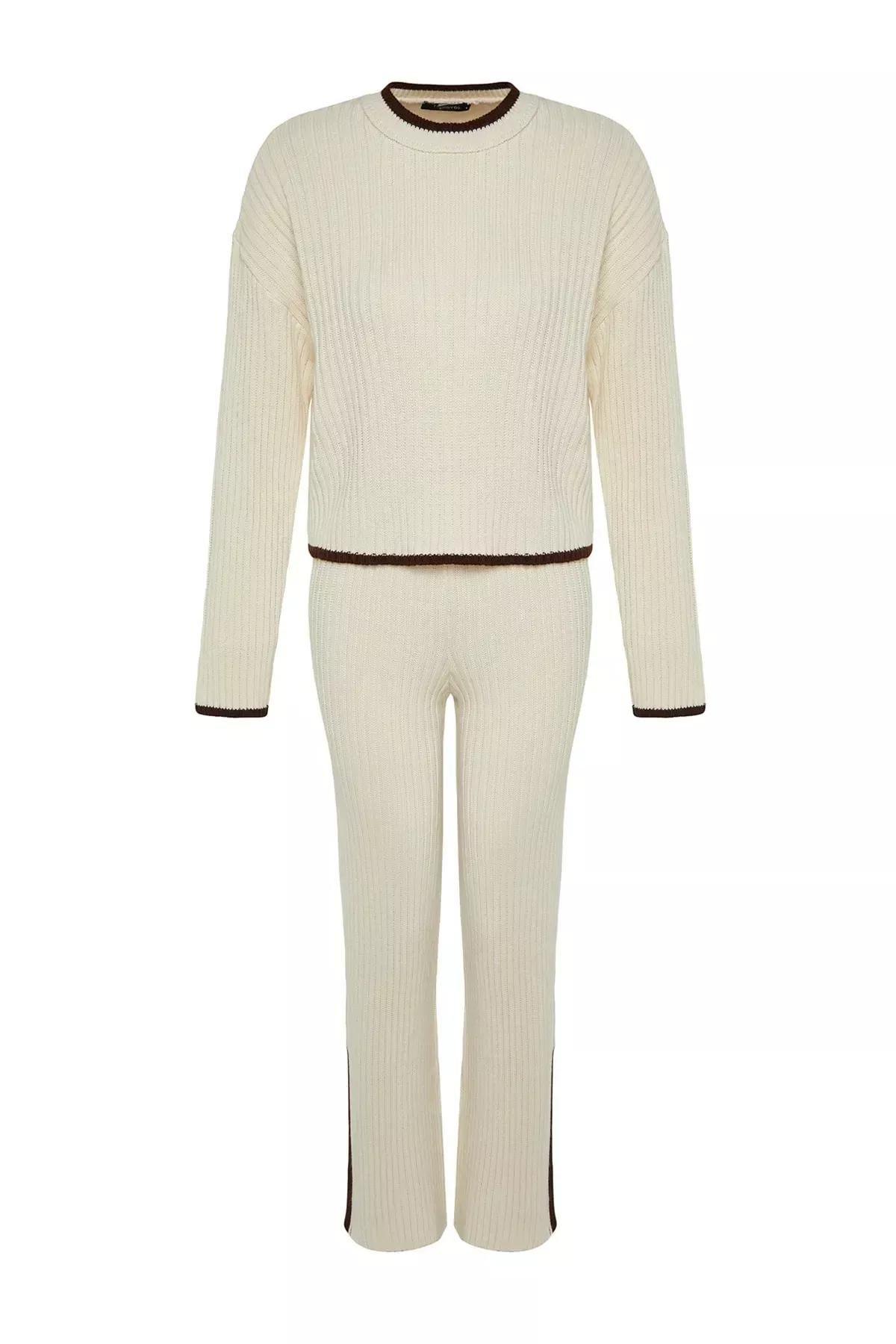 Cream Roving Colour Block Knitwear Co-Ord Set, Rock, large image number 6
