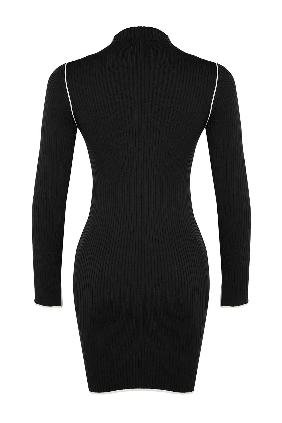 Black Mini Knitwear Fitted Dress, BLACK, large image number 7
