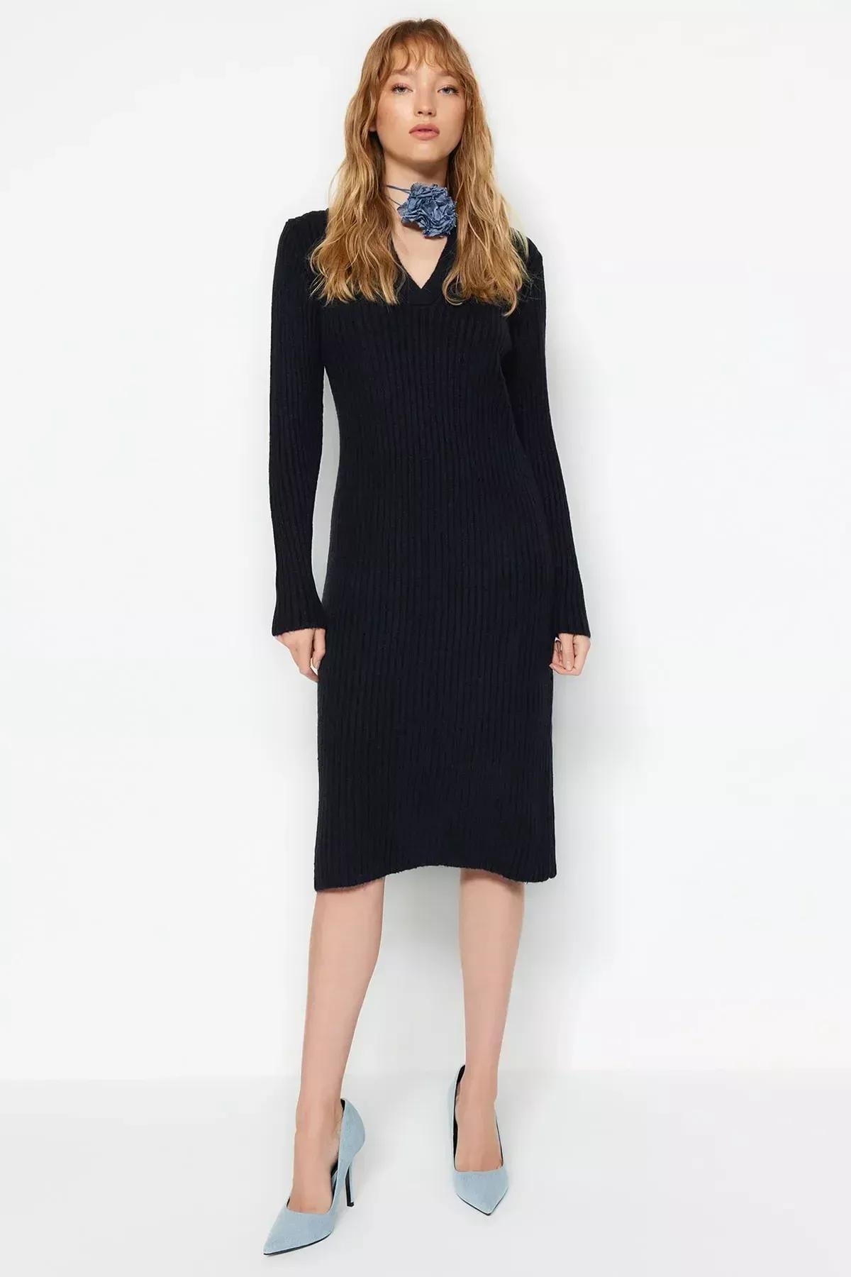 Navy Polo Neck Shift Dress, , large image number 3