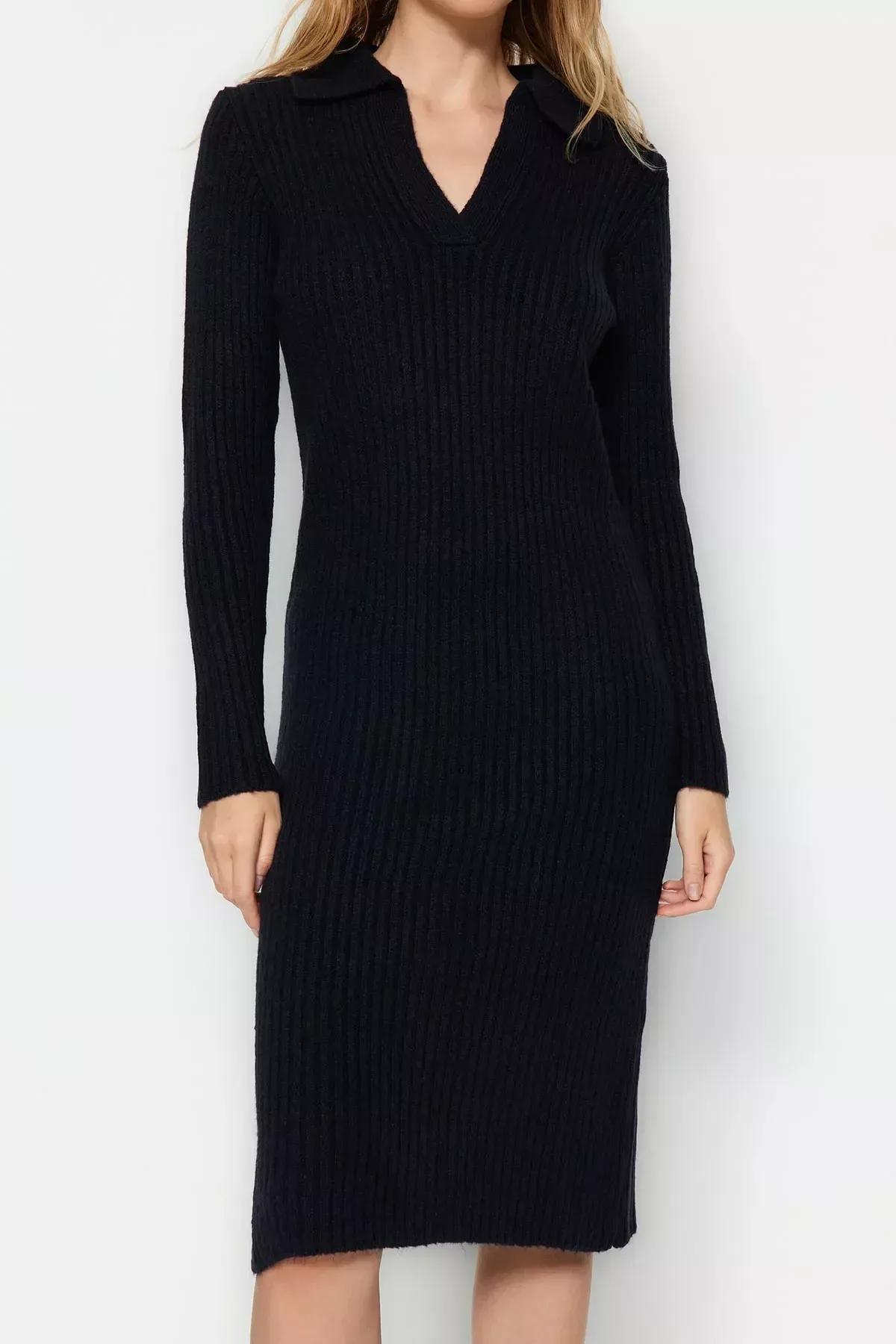 Navy Polo Neck Shift Dress, , large image number 4