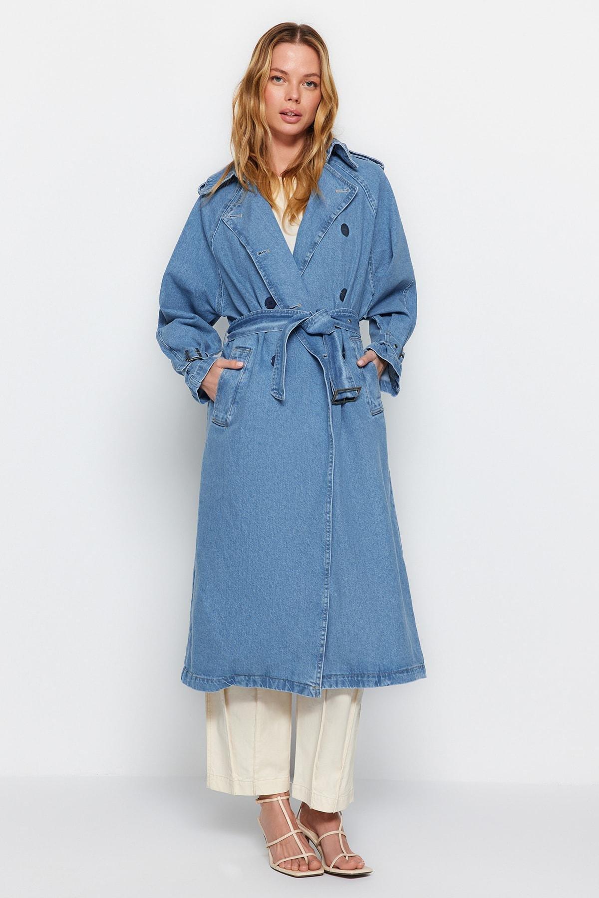 Blue Basic Trench Coat, , large image number 0