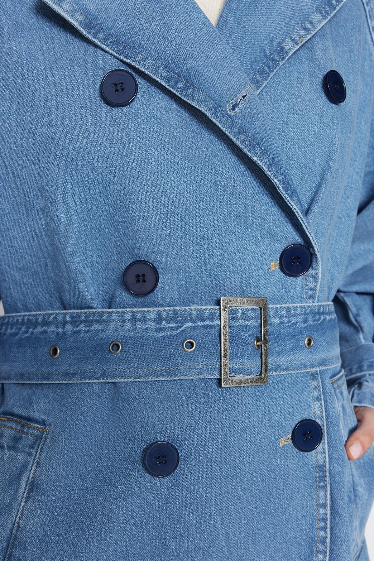 Blue Basic Trench Coat, , large image number 4