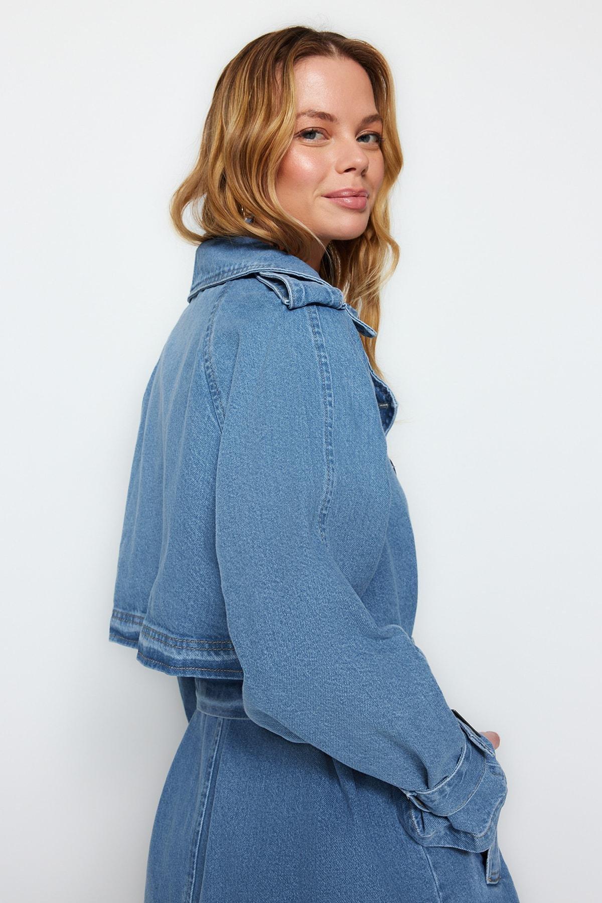 Blue Basic Trench Coat, , large image number 6