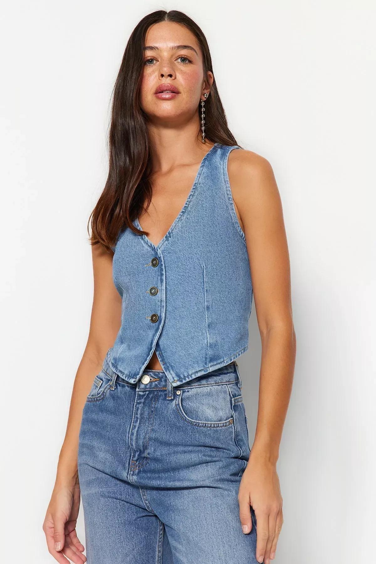 Blue Fitted Vest, Blue, large image number 0