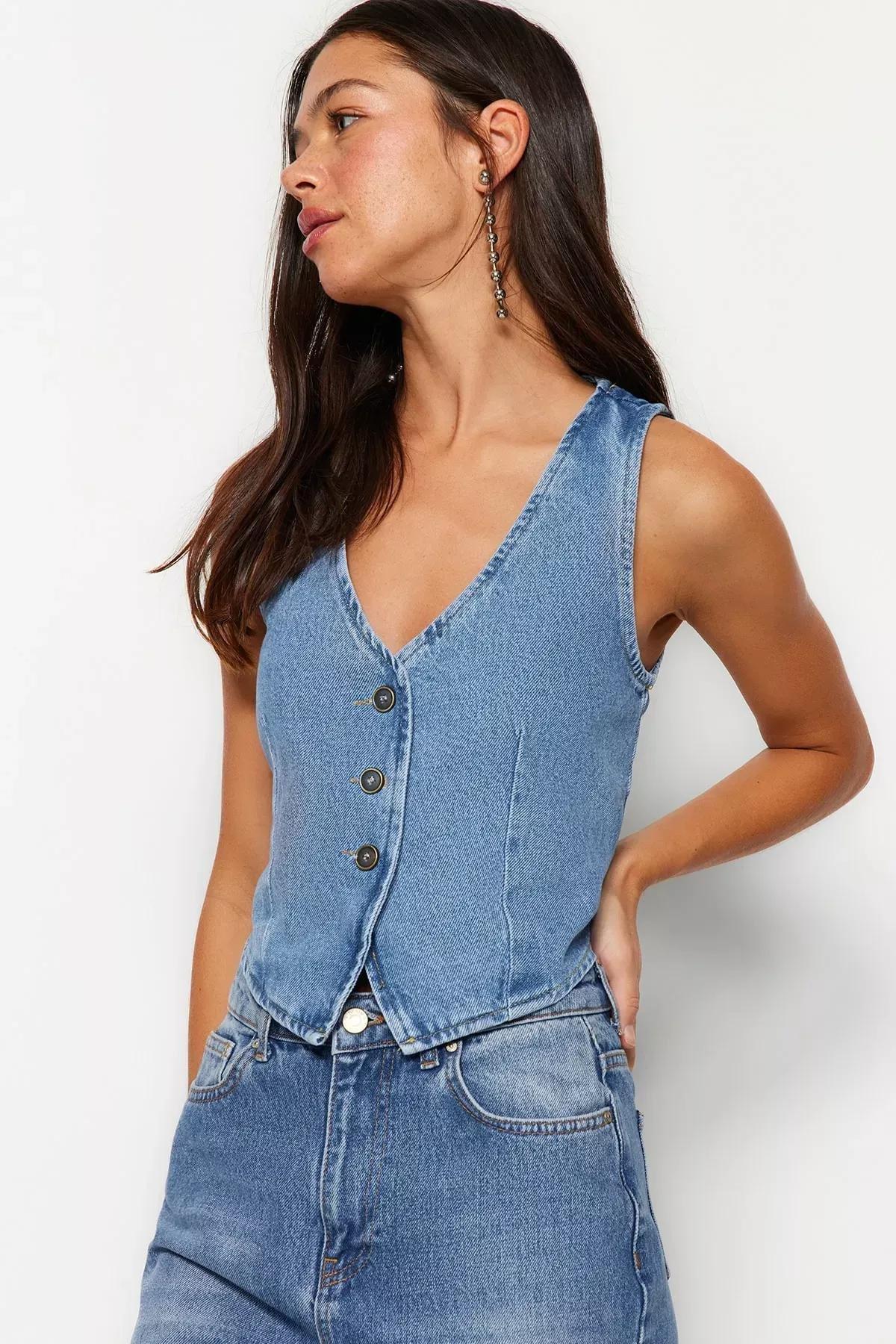 Blue Fitted Vest, Blue, medium