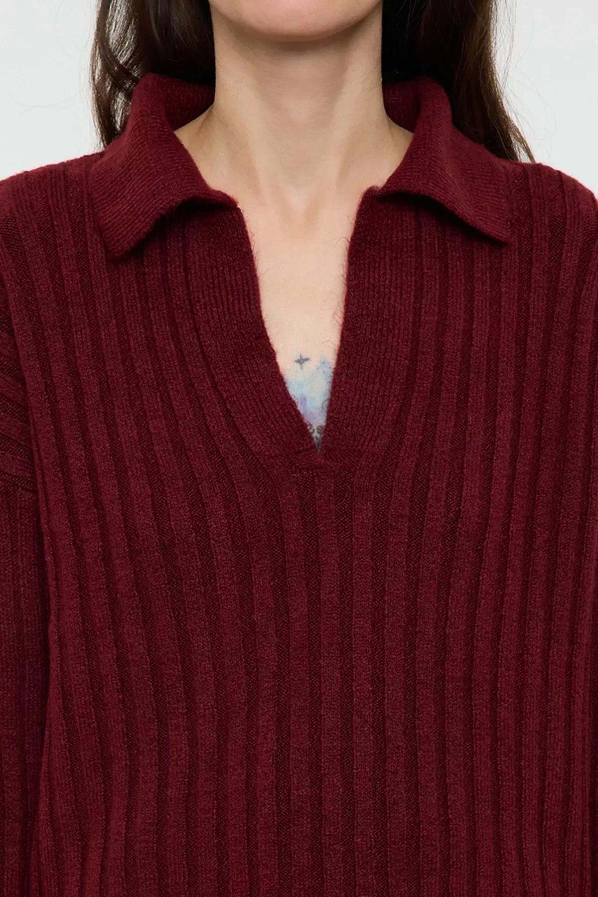 Red Polo Neck Knitwear Sweater, Burgundy, large image number 3
