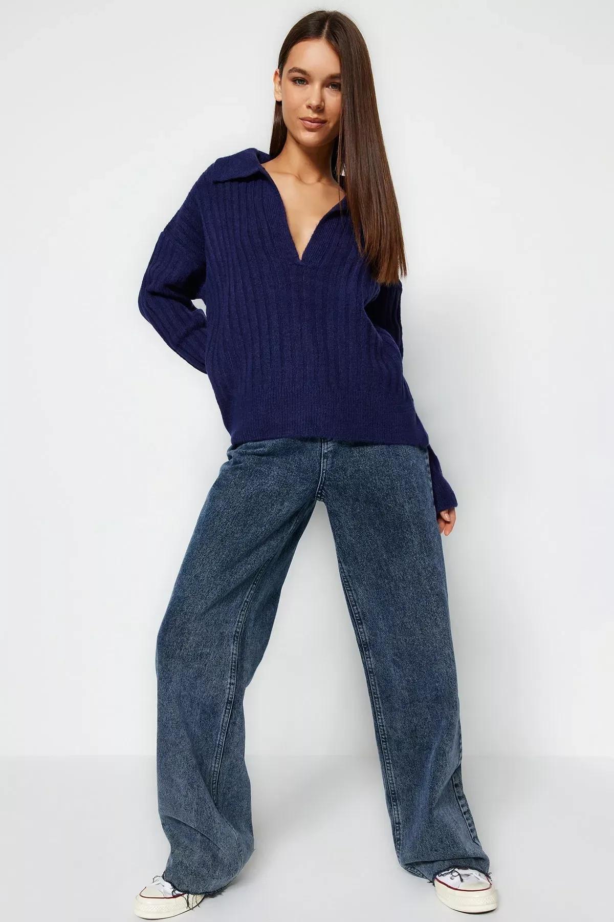 Navy Polo Neck Sweater, Navy blue, large image number 2