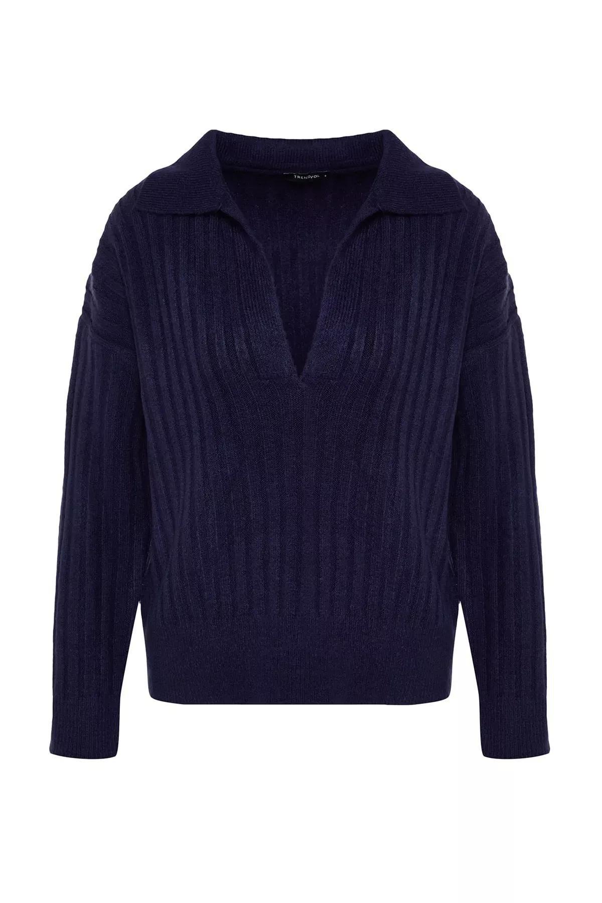 Navy Polo Neck Sweater, Navy blue, large image number 5