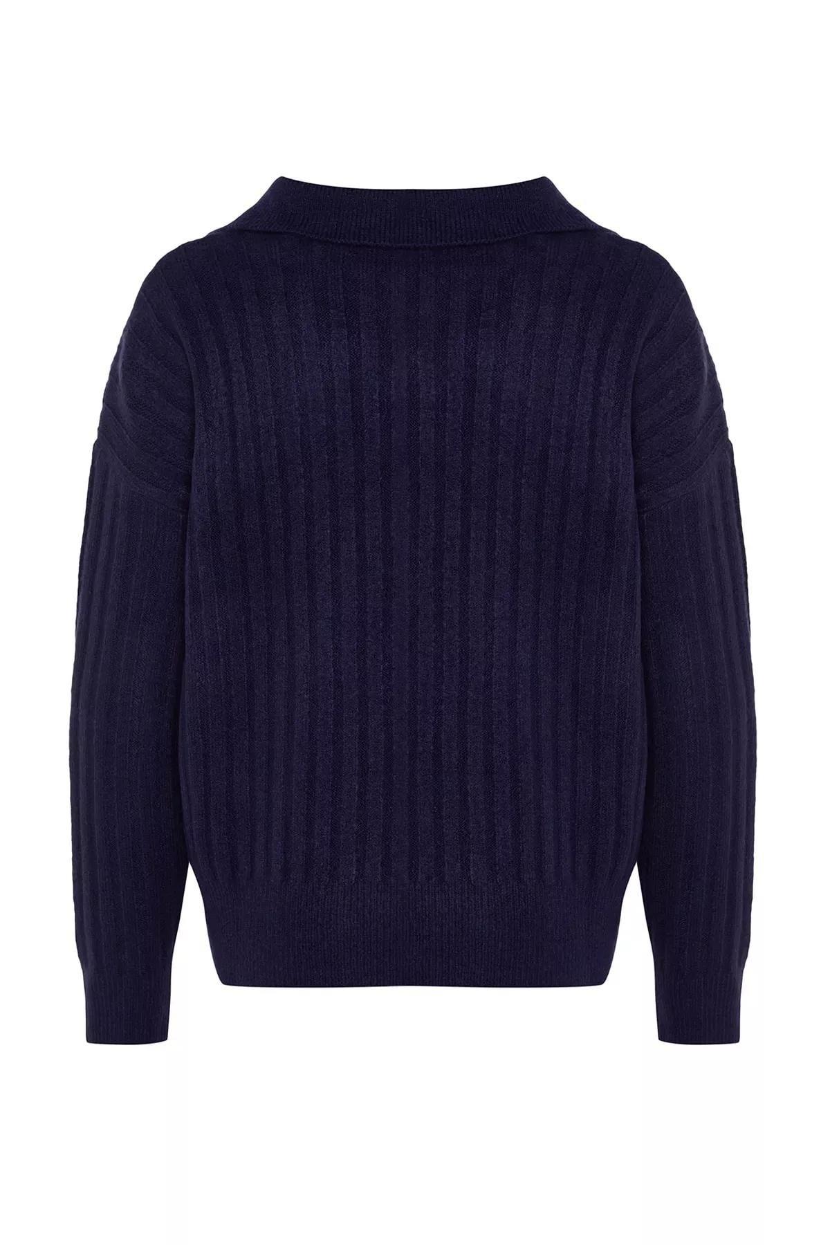 Navy Polo Neck Sweater, Navy blue, large image number 6