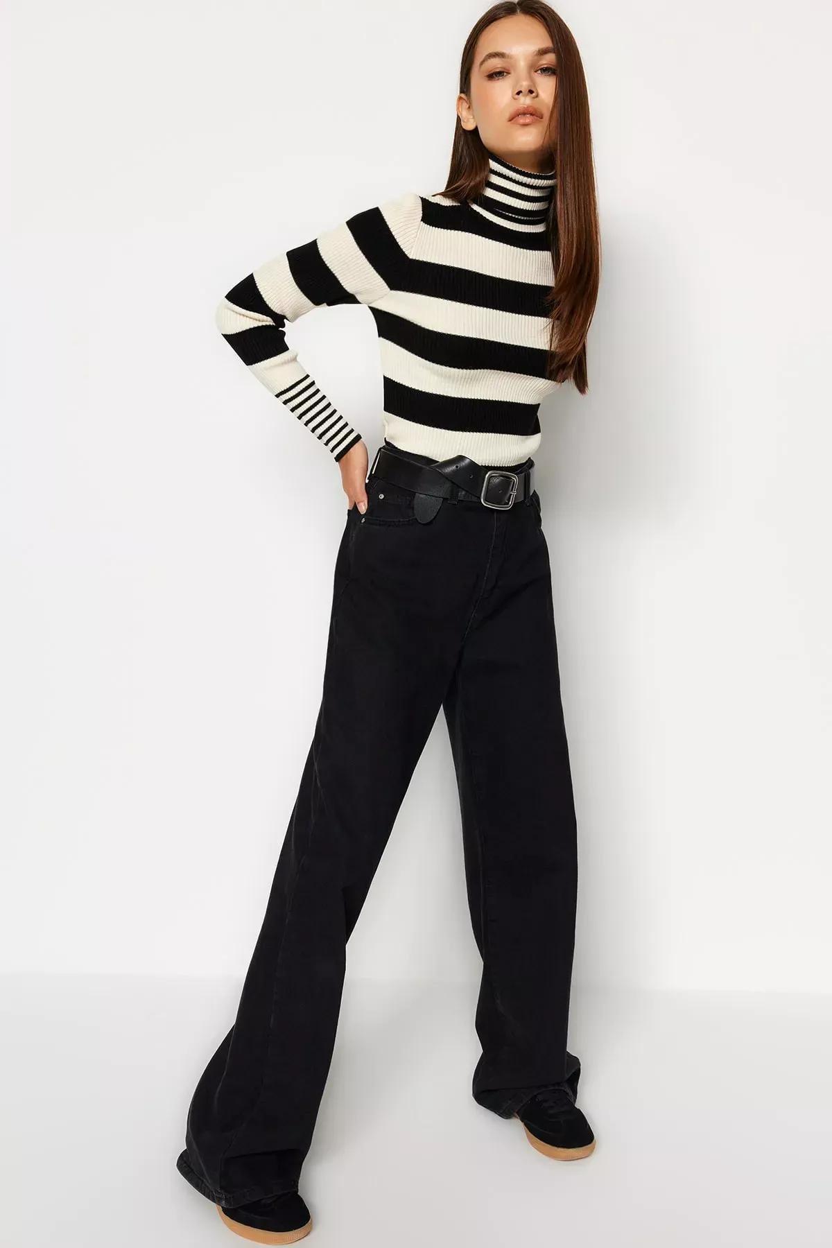 Black Striped Sweater, BLACK, large image number 1