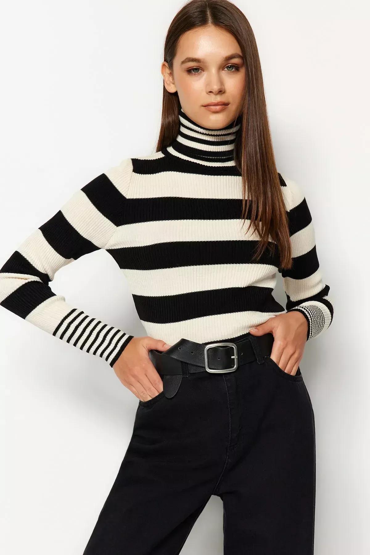 Black Striped Sweater, BLACK, large image number 2