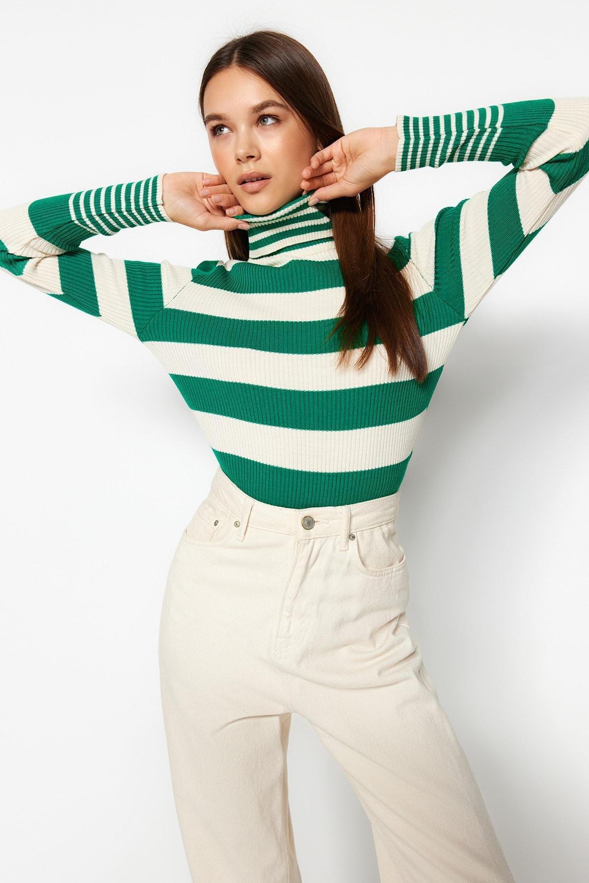 Green Striped Sweater, , large image number 1