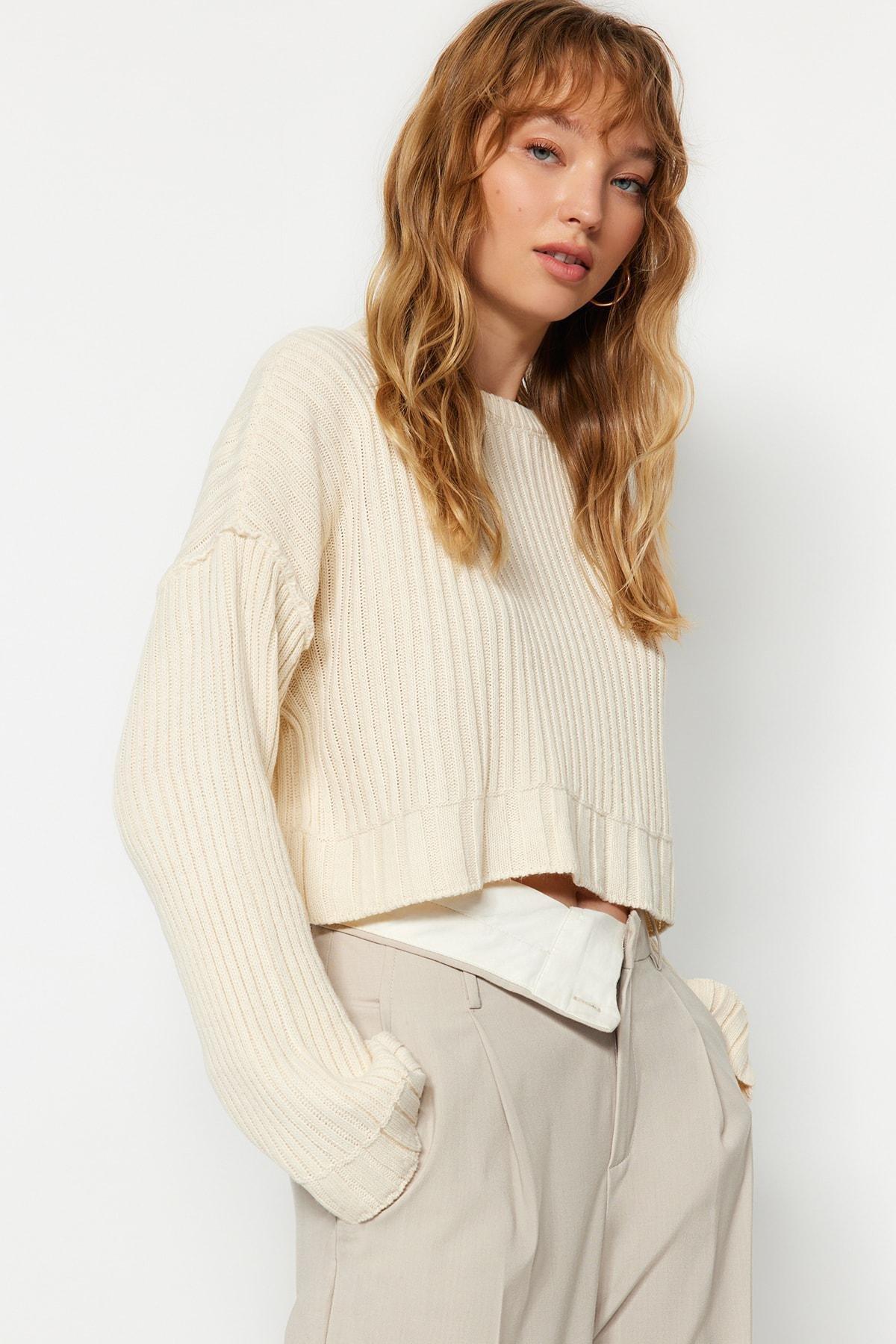 Cream Regular Sweater, Ecru, large image number 0
