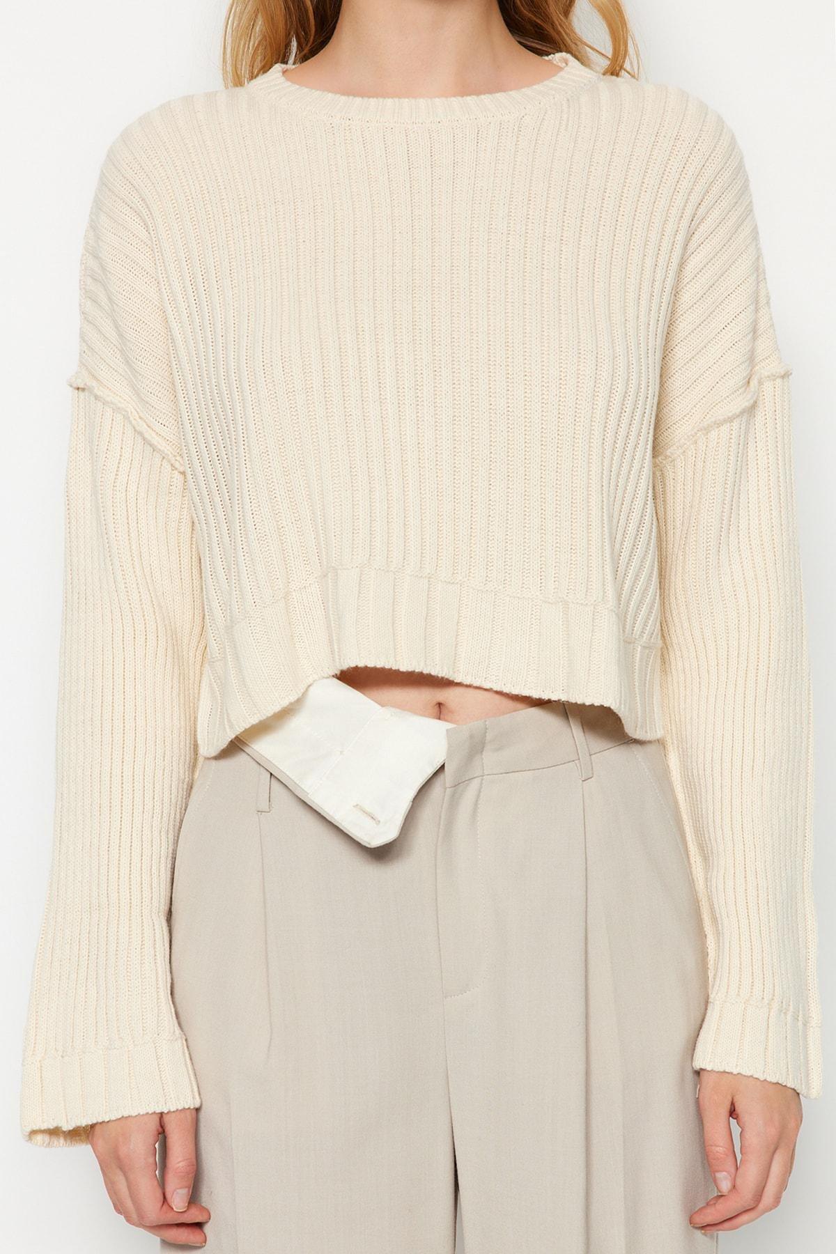 Cream Regular Sweater, Ecru, large image number 3