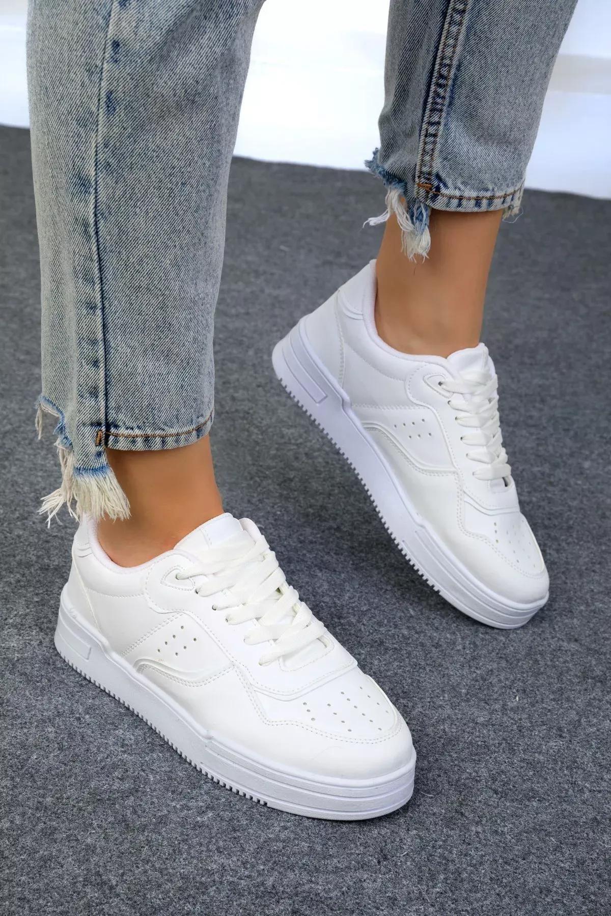 White Laced Sneakers, White, large image number 0