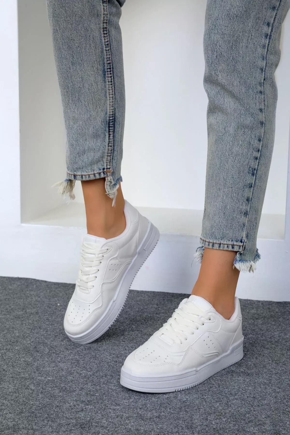 White Laced Sneakers, White, large image number 1