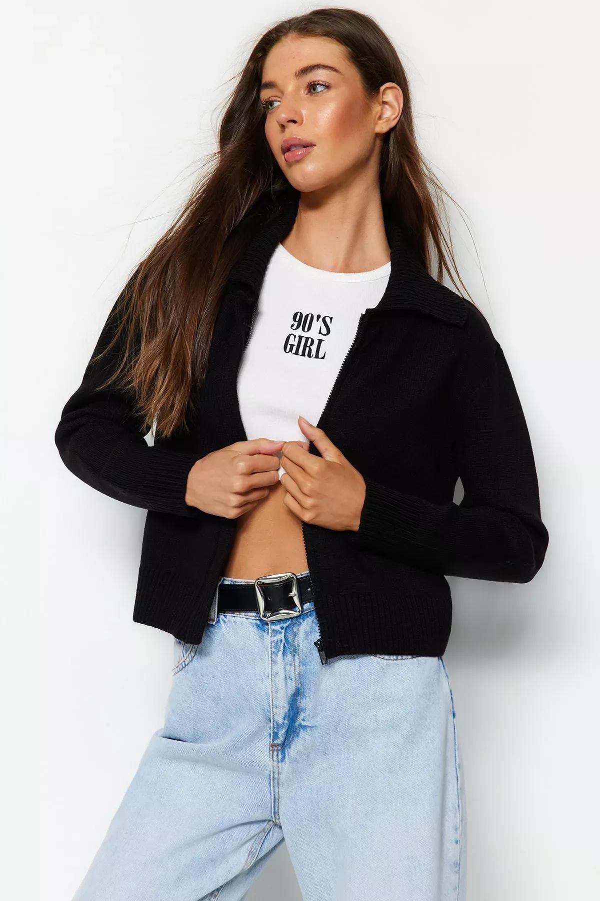 Black Polo Neck Cardigan, BLACK, large image number 0