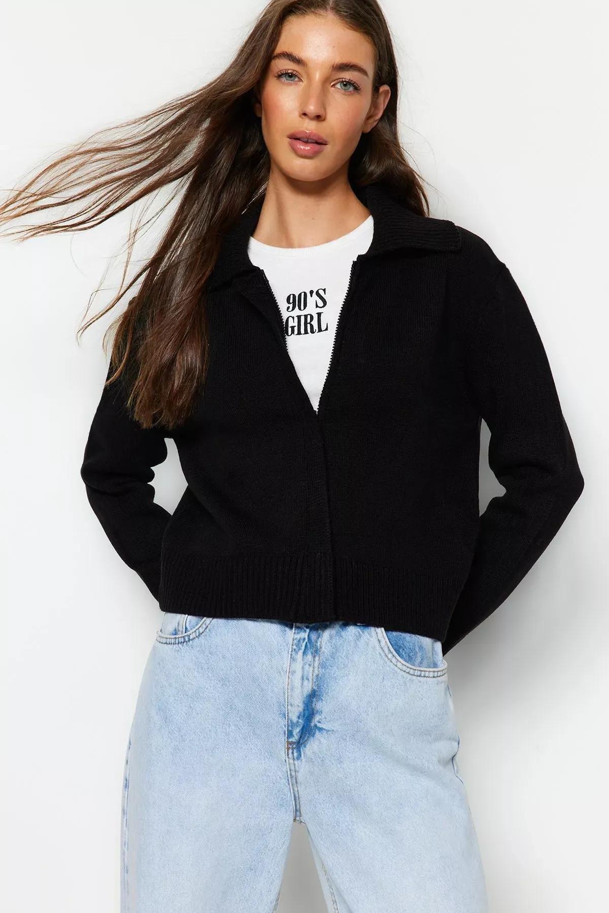 Black Polo Neck Cardigan, BLACK, large image number 2