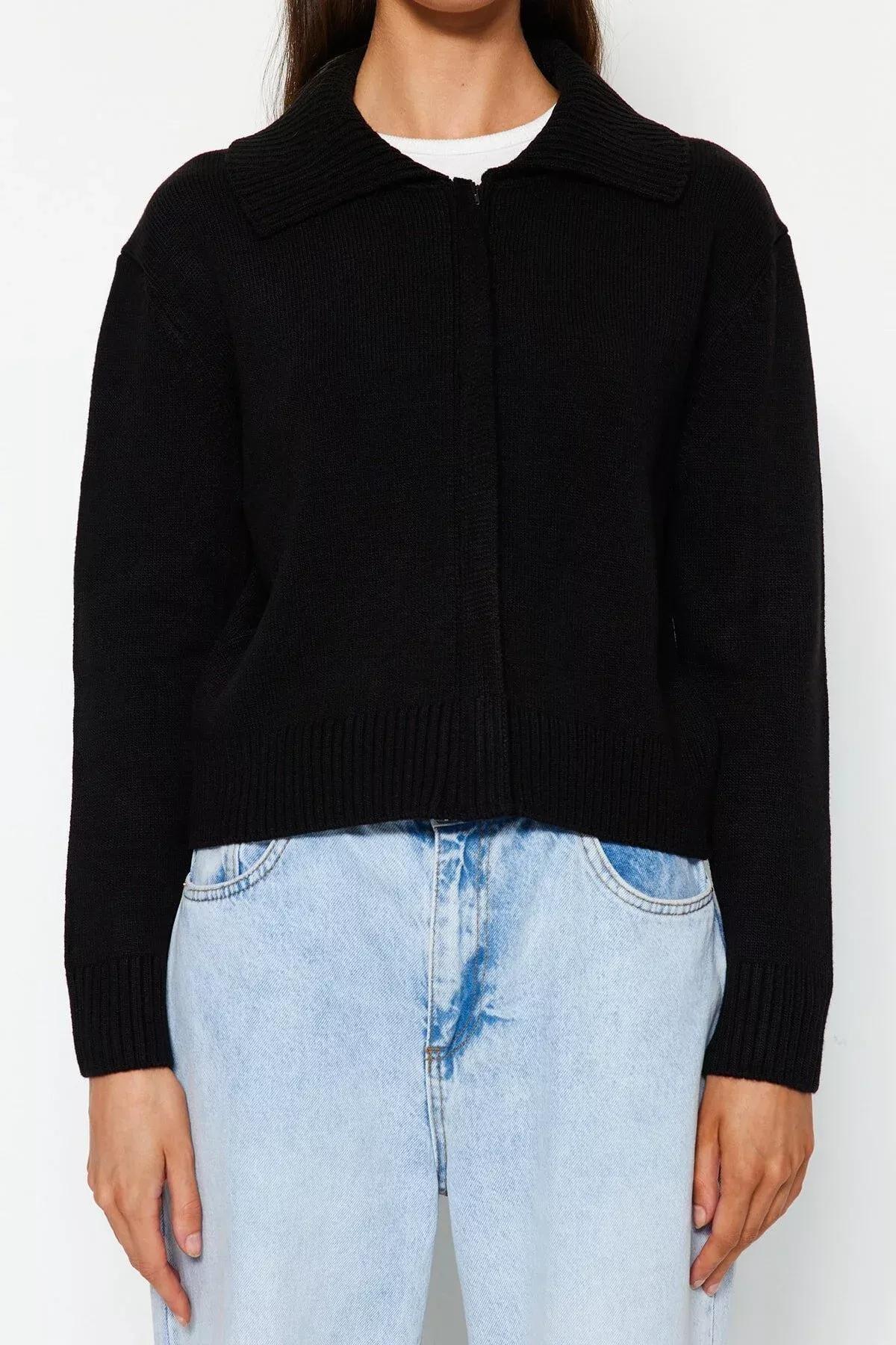 Black Polo Neck Cardigan, BLACK, large image number 4