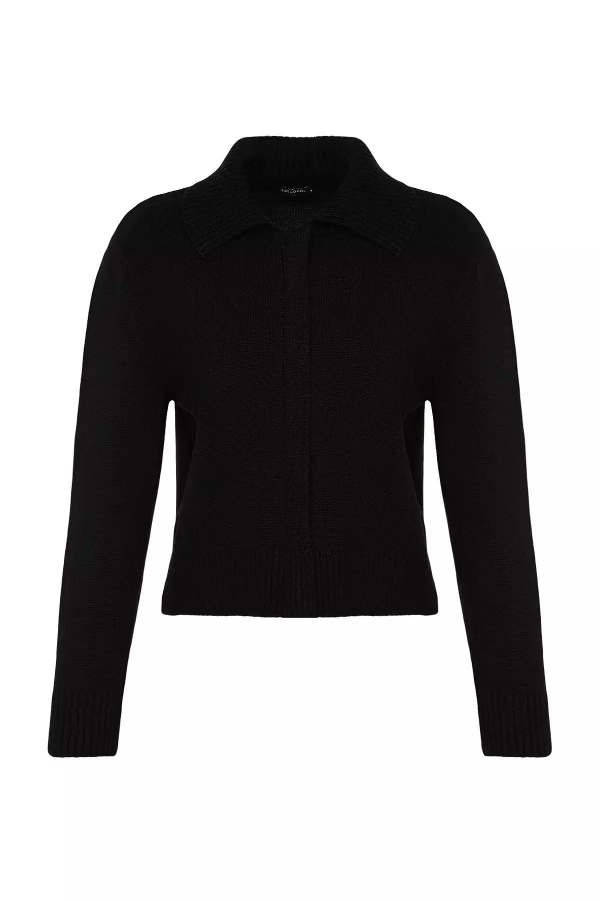 Black Polo Neck Cardigan, BLACK, large image number 5