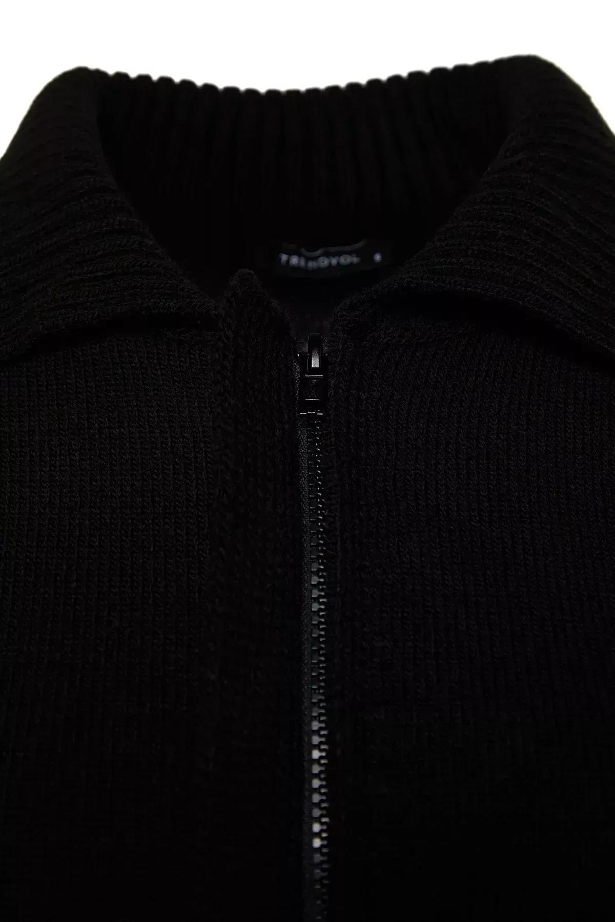 Black Polo Neck Cardigan, BLACK, large image number 6