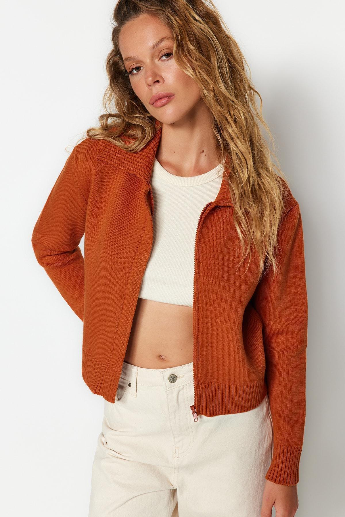 Orange Polo Neck Cardigan, , large image number 0