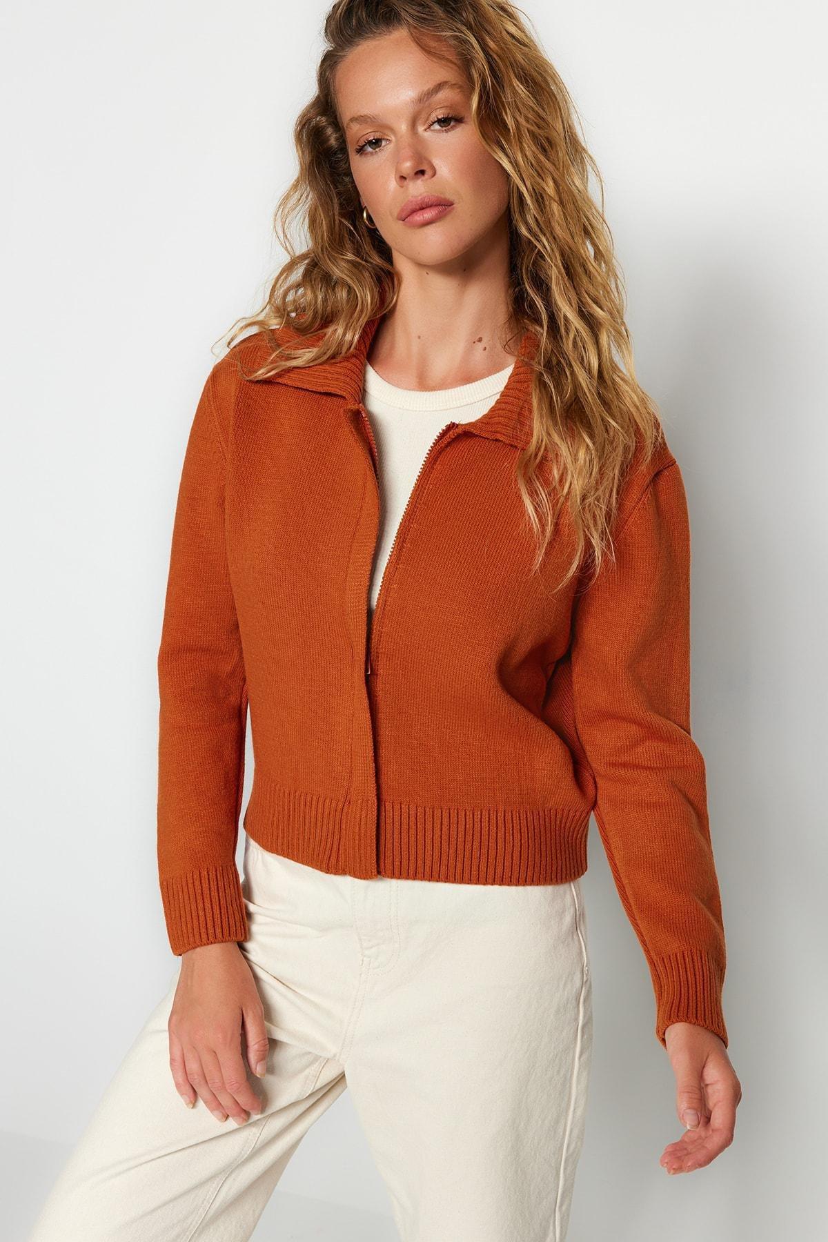 Orange Polo Neck Cardigan, , large image number 1