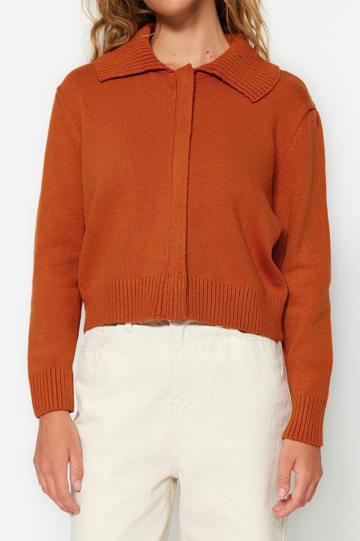 Orange Polo Neck Cardigan, , large image number 4