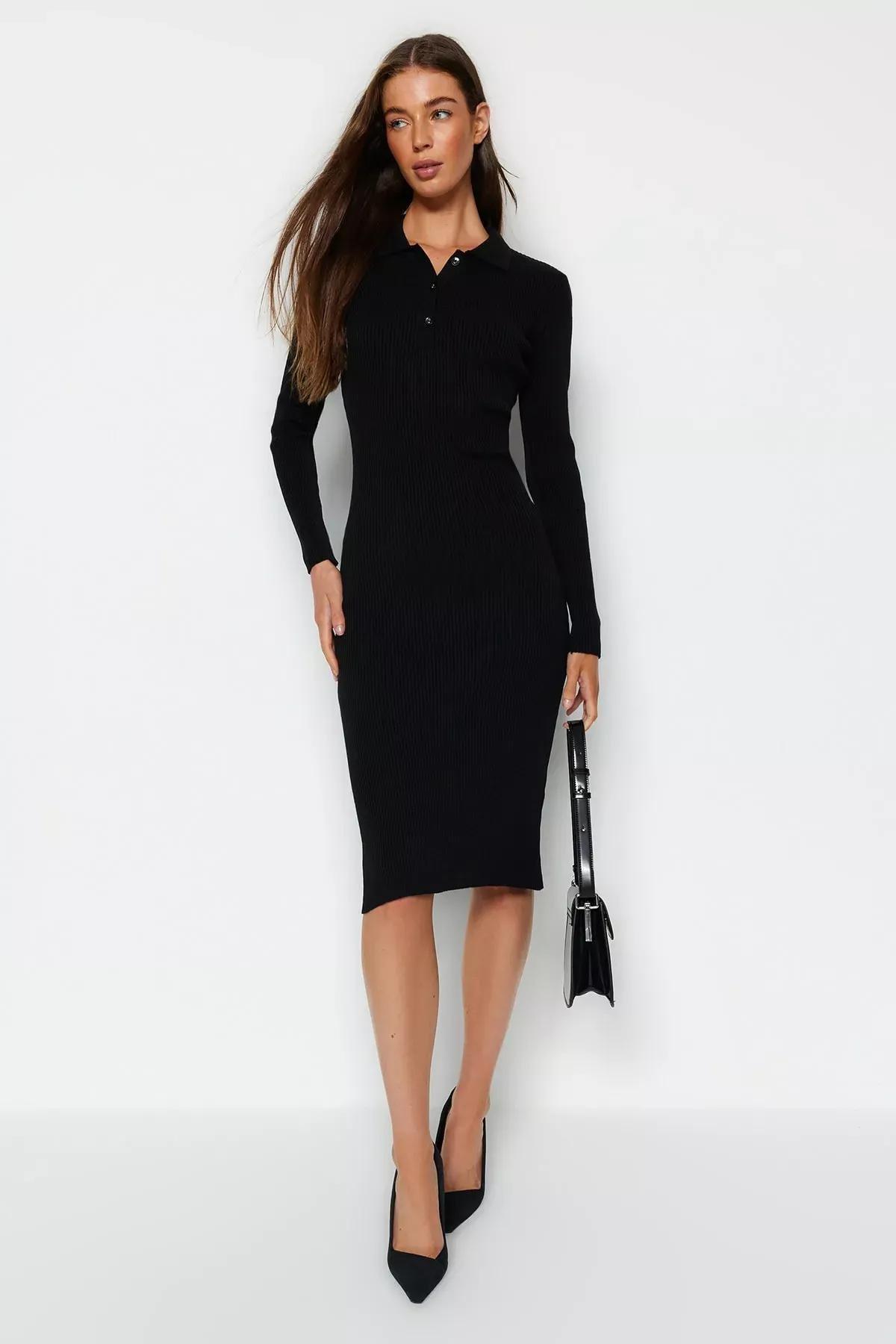 Black Polo Neck A-Line Dress, , large image number 0