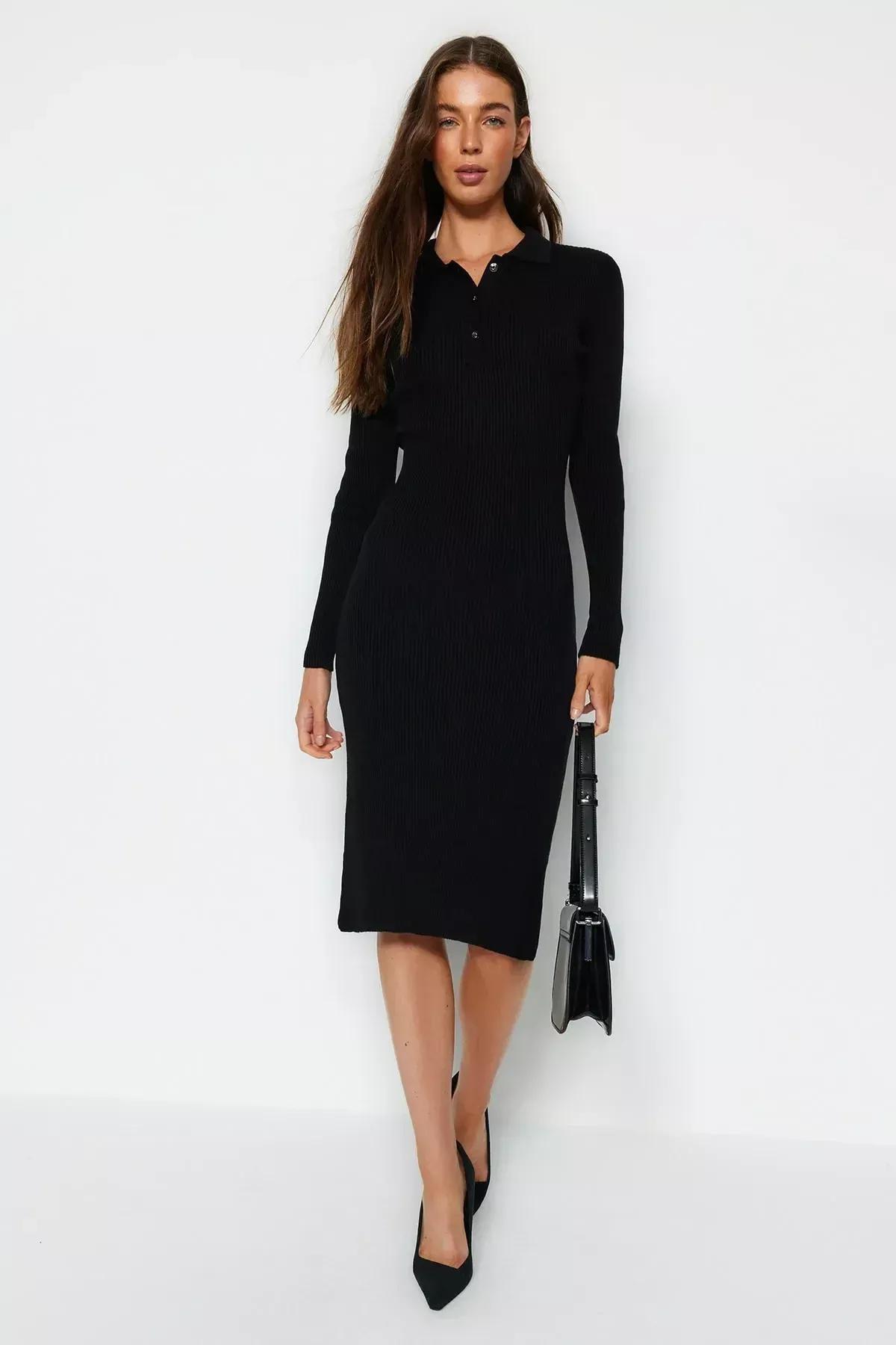 Black Polo Neck A-Line Dress, , large image number 1